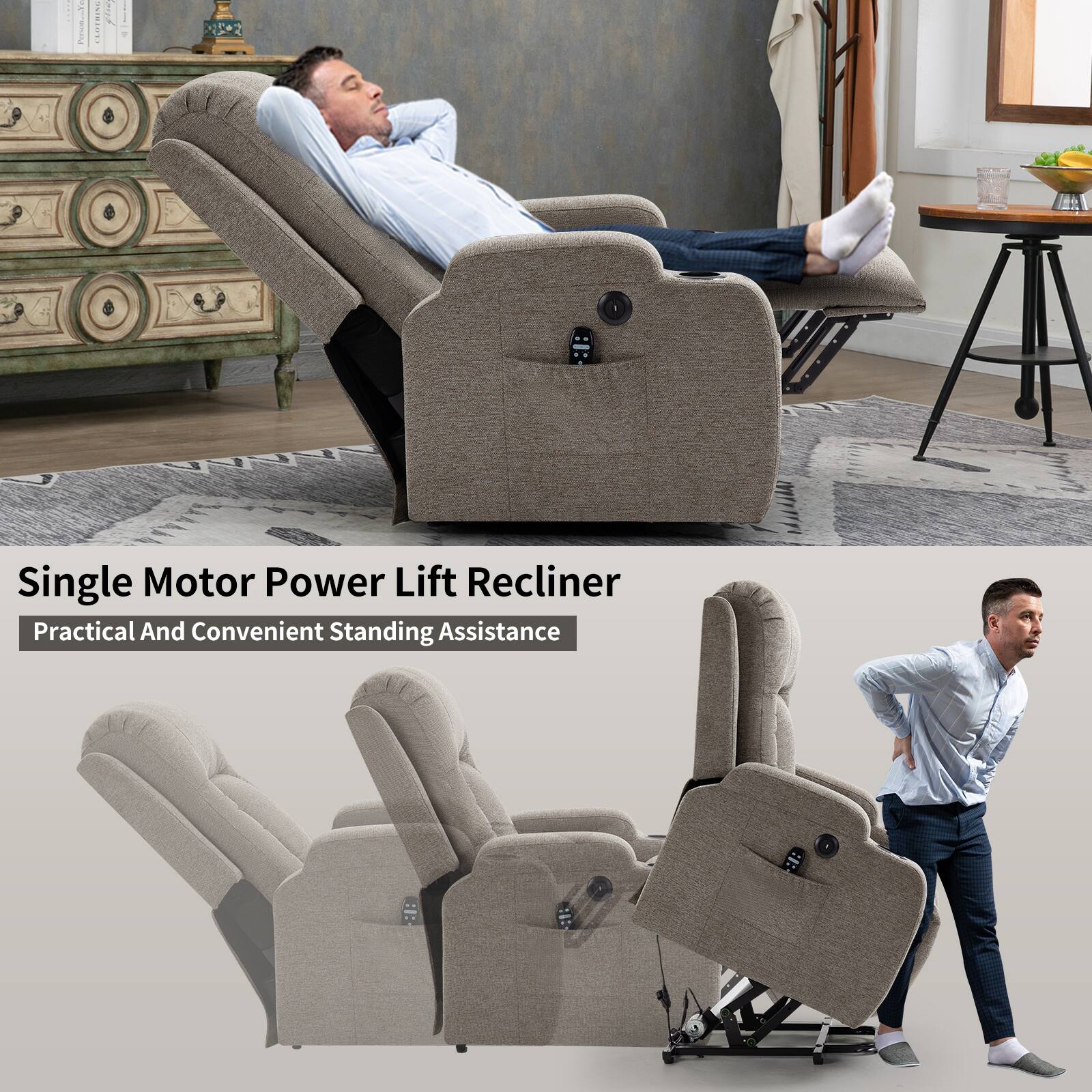 Single Motor Power Lift Recliner  
Practical And Convenient Standing Assistance