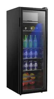 Loheer - 4.5 Cu. Ft. Beverage Refrigerator & Cooler with Glass Door, Freezer Compartment and LED Light - Black