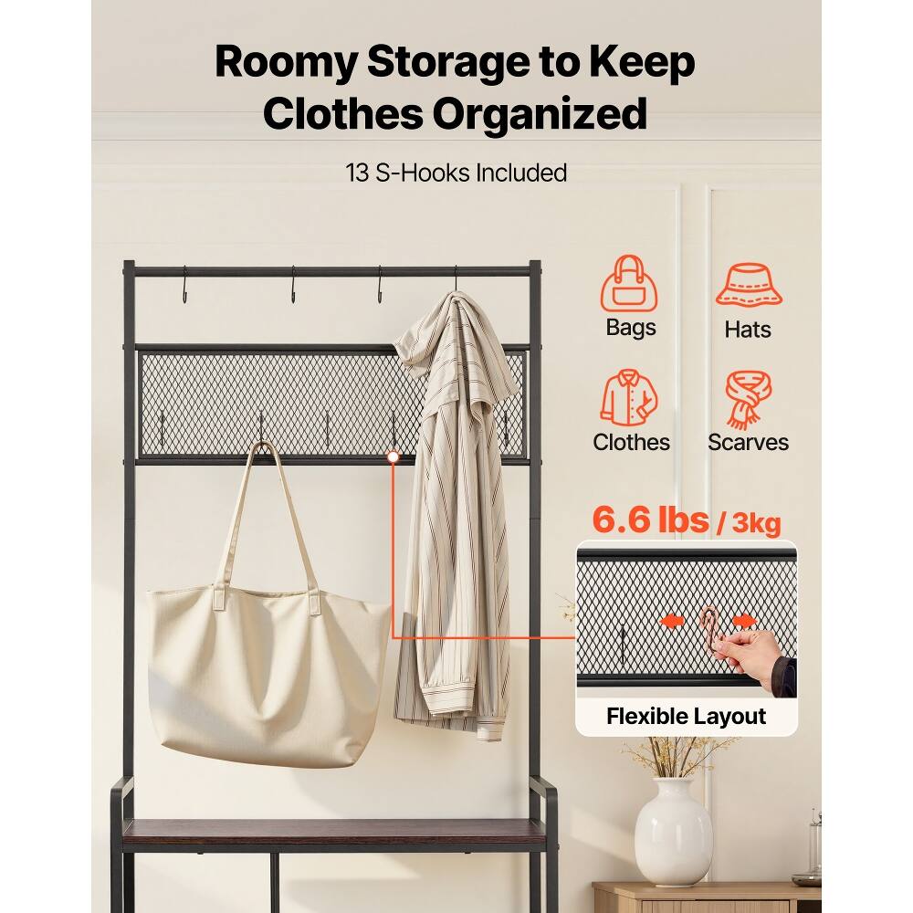 Roomy Storage to Keep Clothes Organized  
13 S-Hooks Included  
Bags  
Hats  
Clothes  
Scarves  
6.6 lbs / 3kg  
Flexible Layout