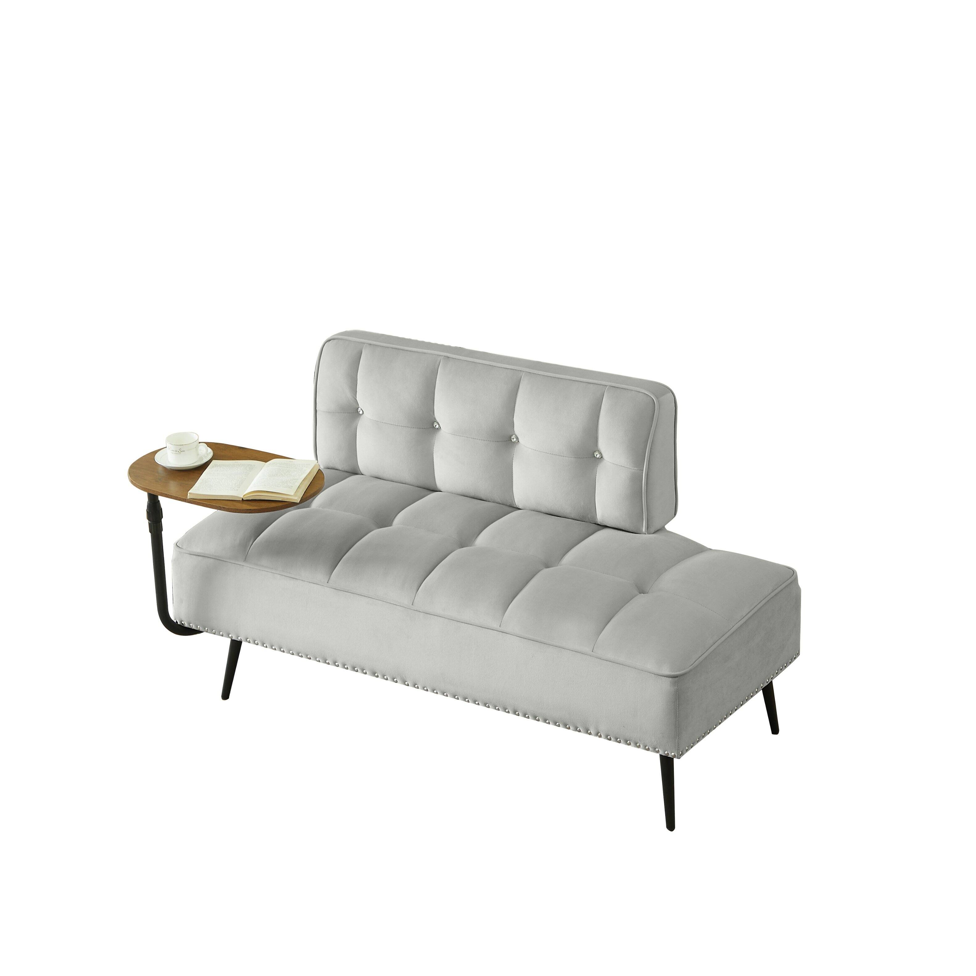 Alt View 4. Z-Edge - 54" Comfy Velvet Loveseat Sofa, 2 Seater Deep Seat Couch with Backrest & 360° Rotating Side Table for Living Room Office - Gray.