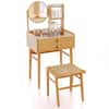 Front. Costway - Costway 23.5" Compact Makeup Table Set with 2 Drawers Open Storage Shelves Vanity Stool - Natural.