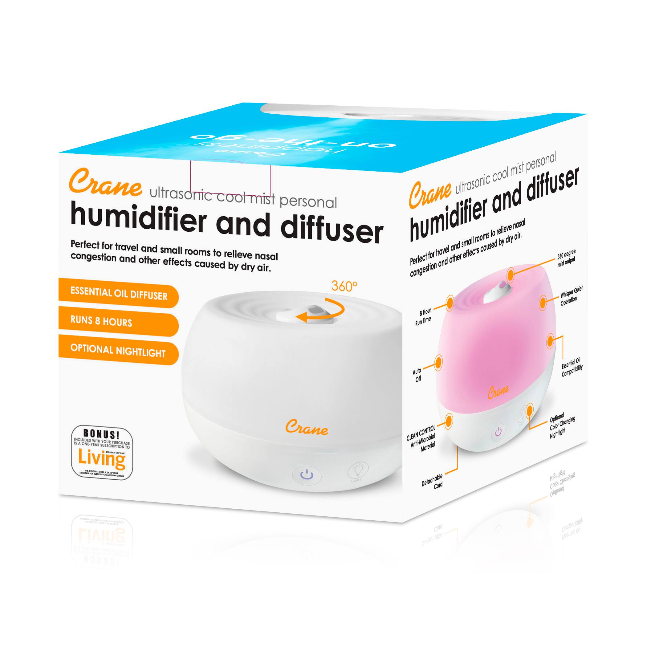 Alt View 13. CRANE - 0.2 Gal. 2-in-1 Ultrasonic Cool Mist Humidifer & Aroma Diffuser - White.