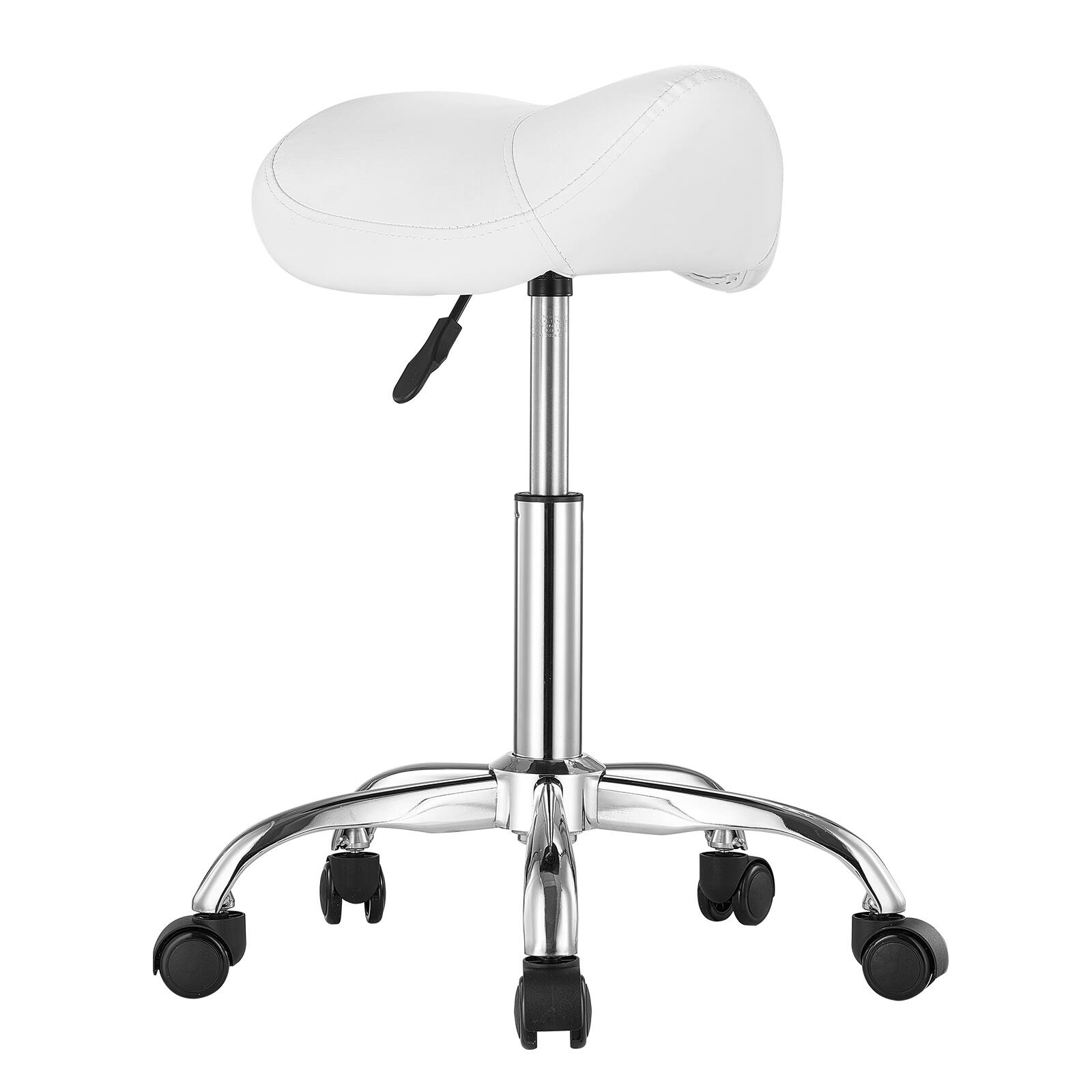 Alt View 5. VEVOR - Saddle Stool with Wheels, 450 LBS Weight Capacity Ergonomic Rolling Stool, Height Adjustable Thickened PU Leather - White.