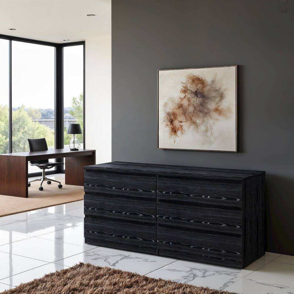 Alt View 6. FurniFact - Black 6 Drawer Dresser - Elegant Bedroom and Closet Wood Dresser Storage - Black Woodgrain.