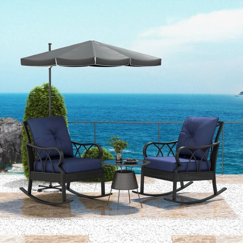 Alt View 4. Resenkos - Resenkos 2-Piece Rattan Rocking Chairs, Cushioned Aluminum Patio Set, Garden Seating, Blue - Blue.