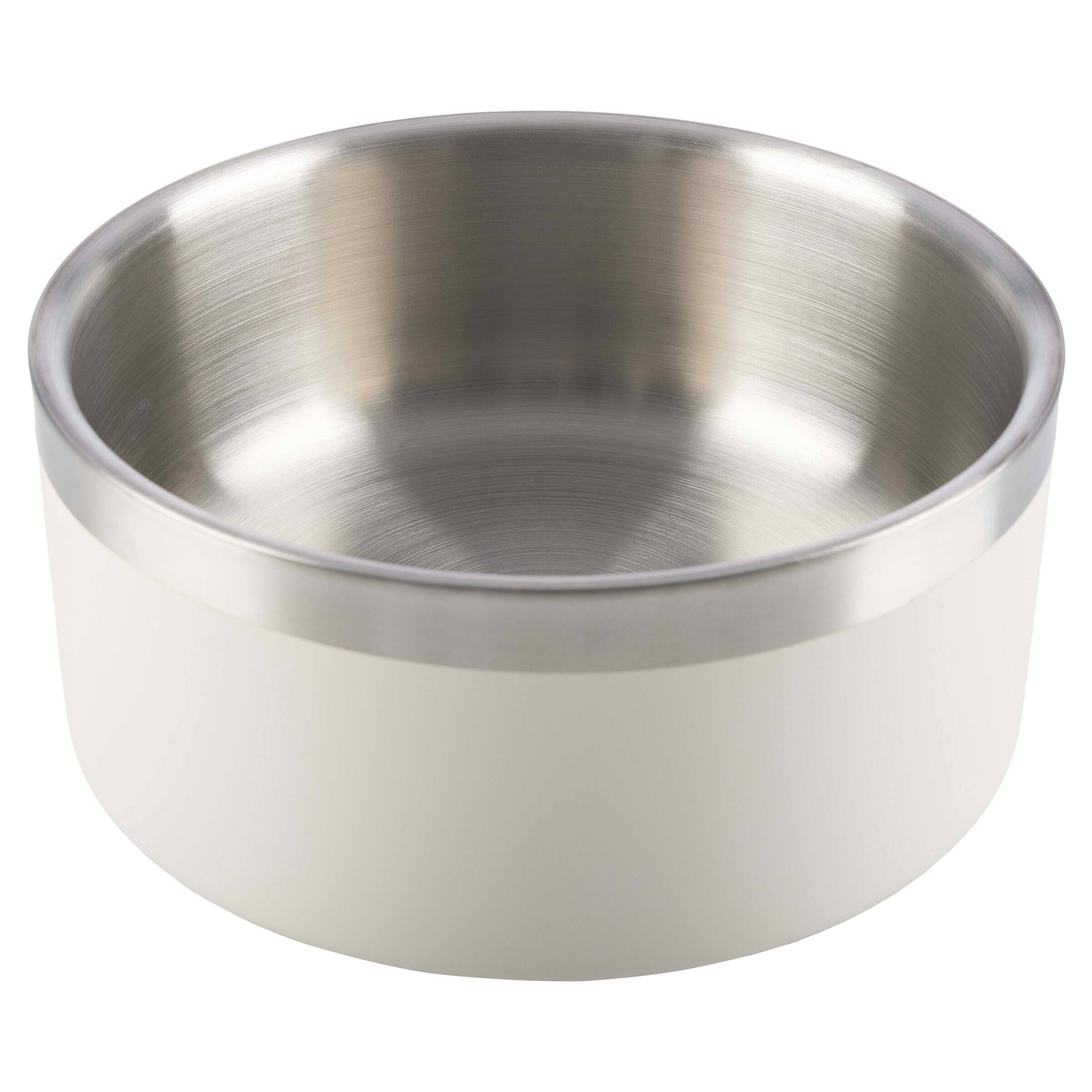 Angle. PetMaker - Set of Two 64oz Double Wall Insulated Stainless Steel Dog Bowls - Silver/Cream.