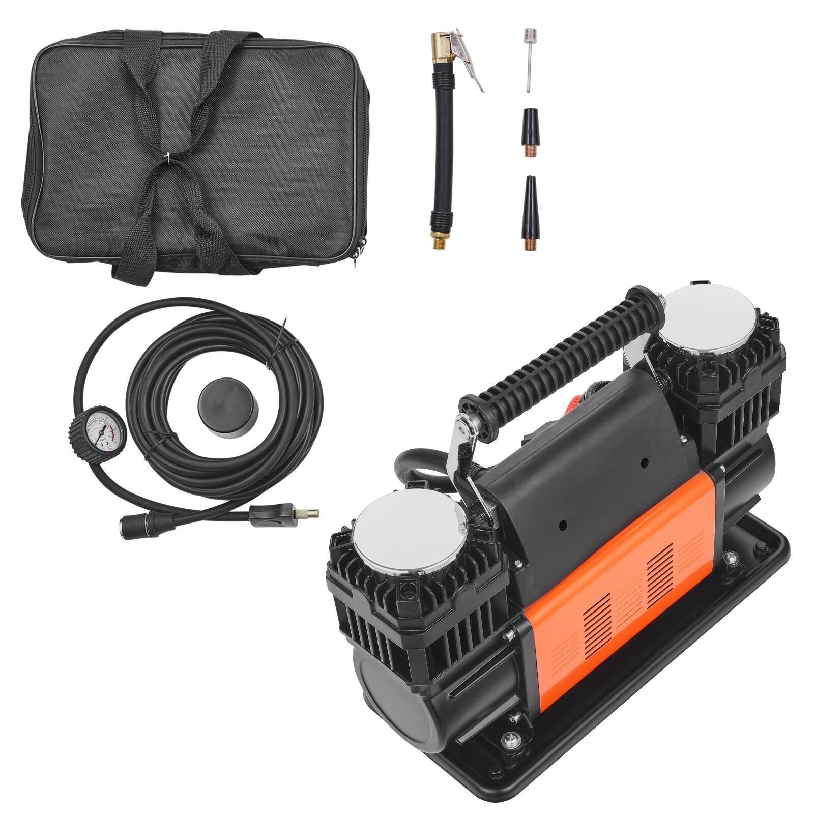 Alt View 5. VEVOR - 10.6 CFM Heavy Duty Air Compressor,30s Fast Inflation | Dual-Cylinder Portable Tire Inflator,12V 150PSI Offroad Air Pump - Black; Orange.