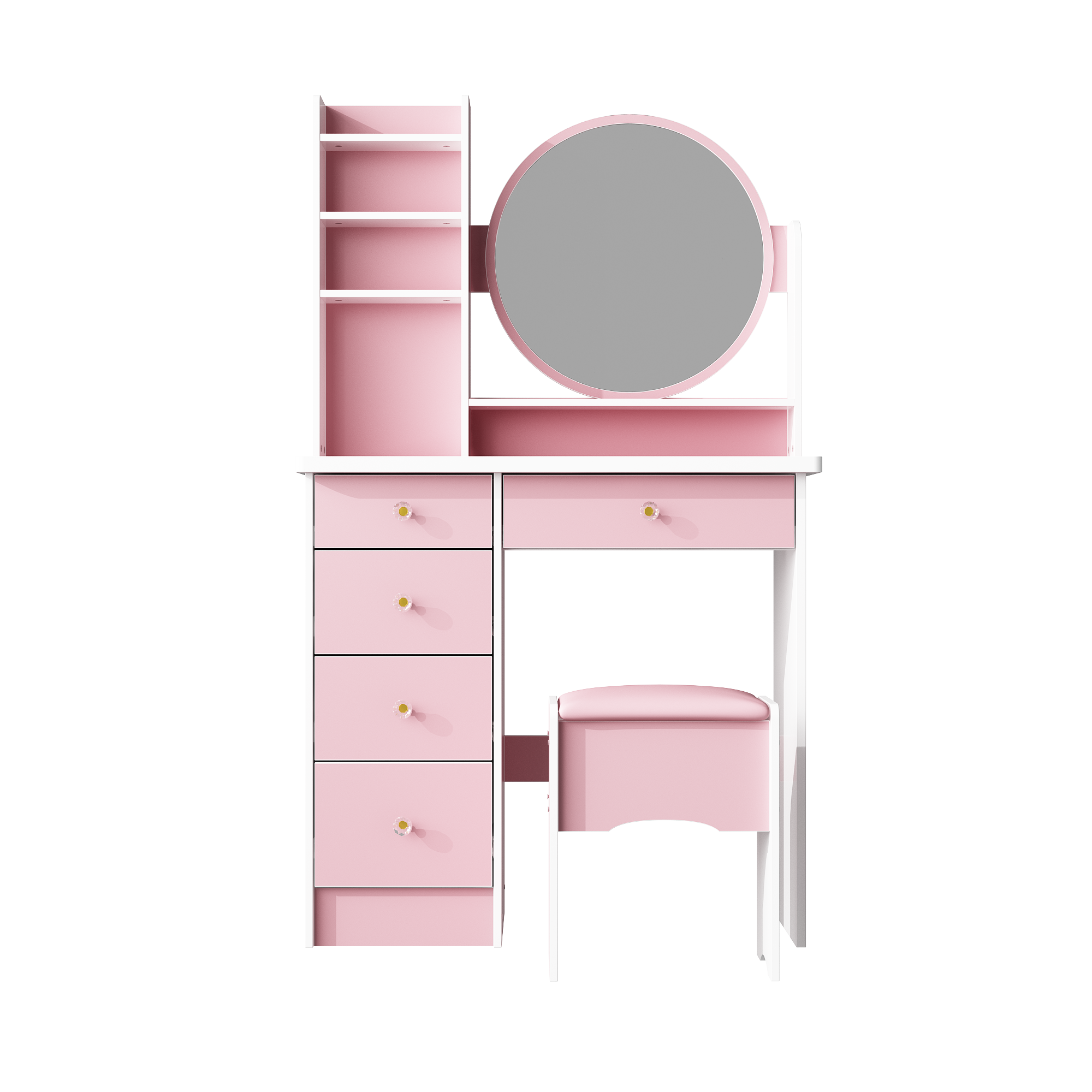 Famapy - Luxury Vanity Table & Dresser Set: Premium Makeup Organizer with Stool - Pink
