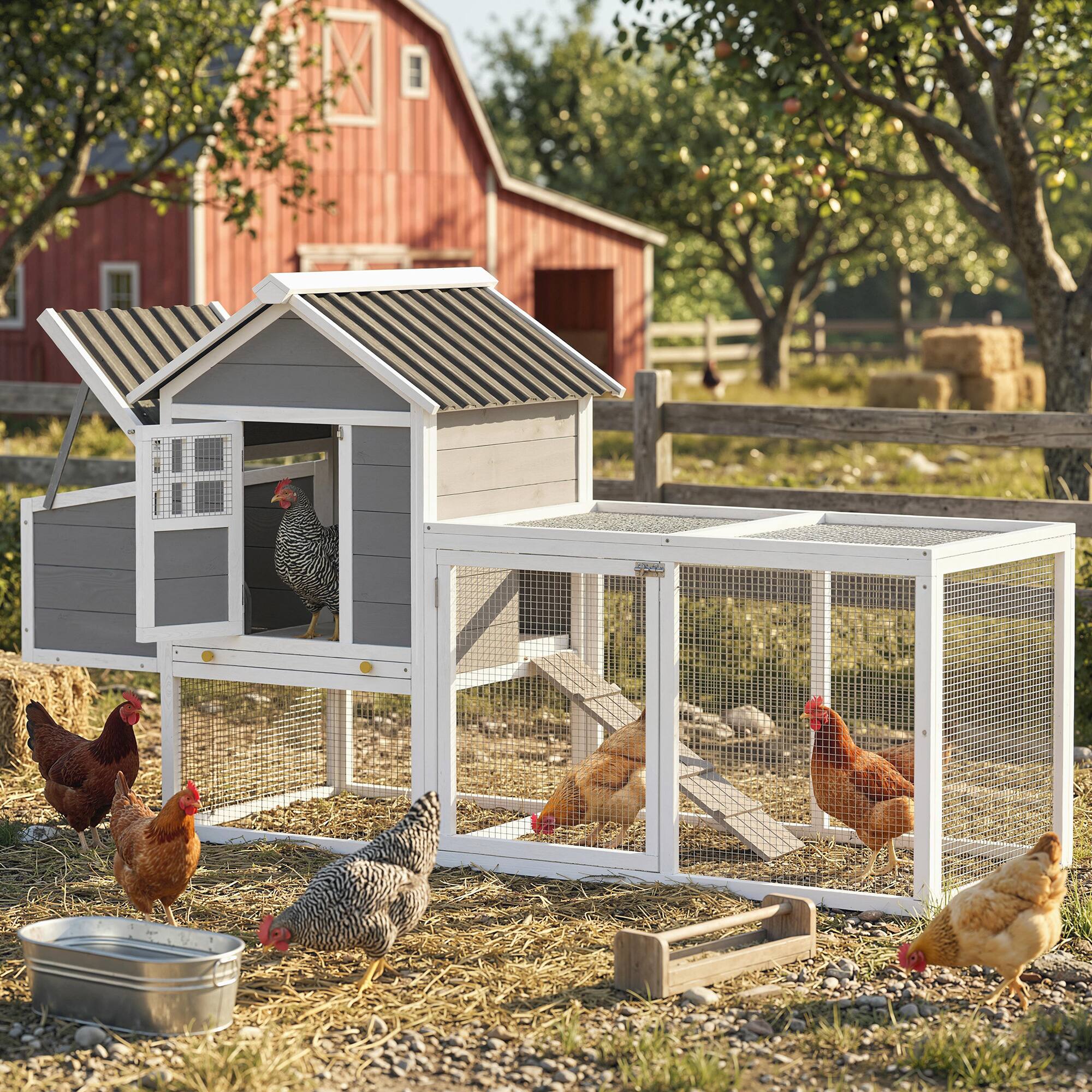 Alt View 1. Pawhut - Wooden Chicken Coop, Large Outdoor Hen House for 2-3 Hens, Chicken House with Nesting Box - Gray.