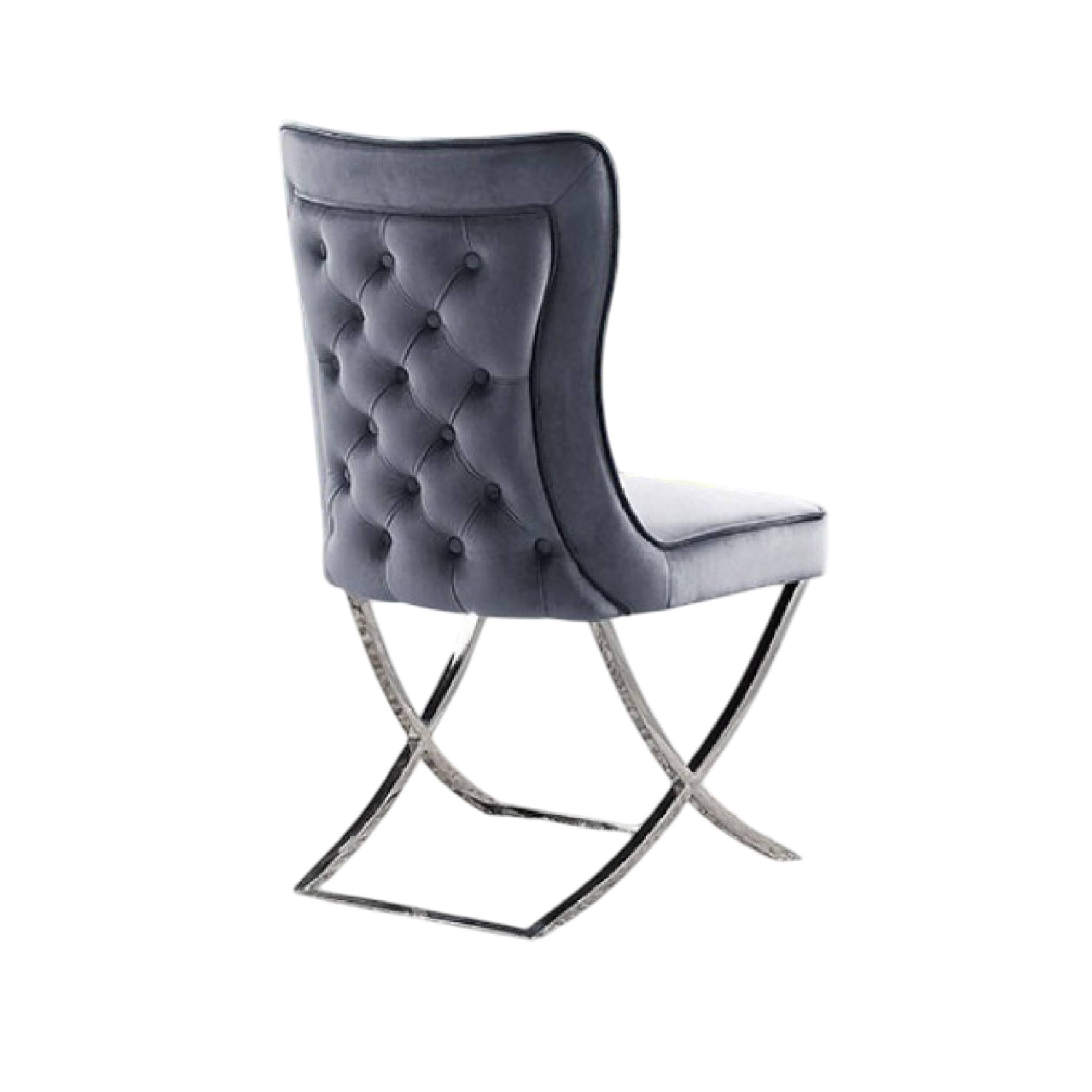 Alt View 1. Manhattan Lane - Waden Side Dining Chair Set of 2,Gray Button Tufted Velvet - Chrome, Gray.