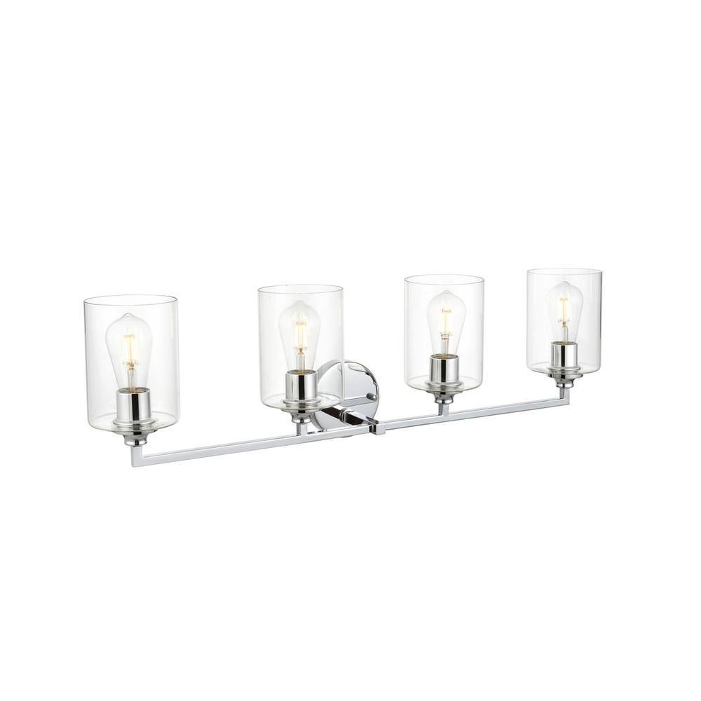 Back. Living District - Mayson 4 light Chrome and Clear Bath Sconce - Chrome And Clear.