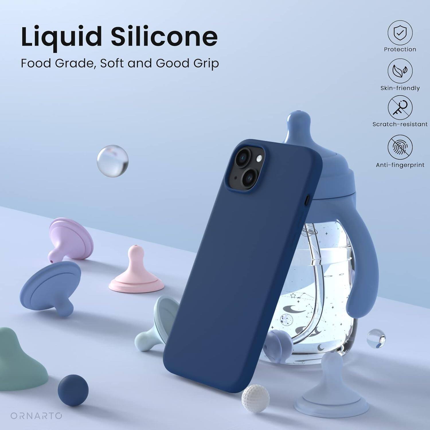 Liquid Silicone, Food Grade, Soft and Good Grip, Protection, Skin-friendly, Scratch-resistant, Anti-fingerprint, ORNARTO