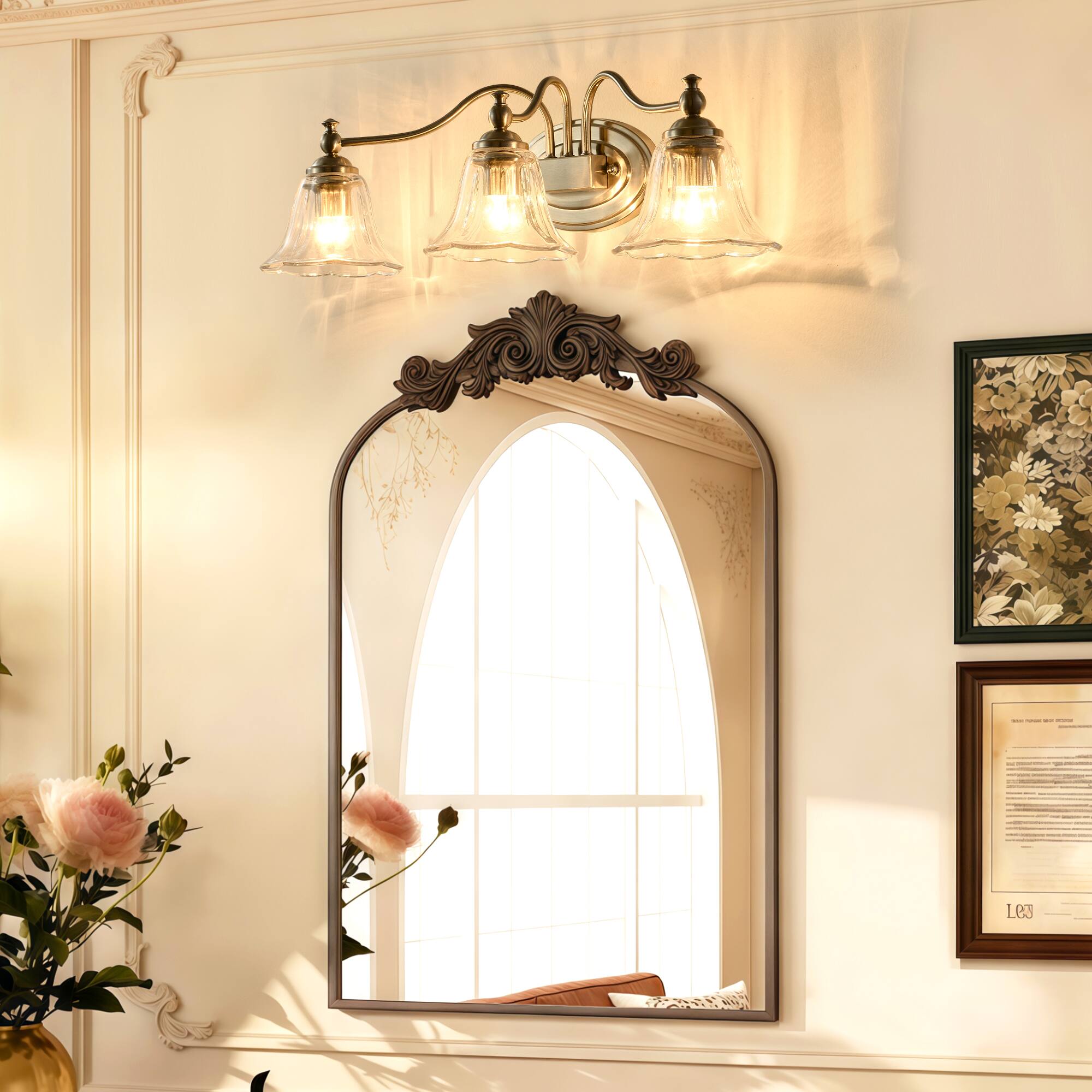 Alt View 1. RYHNUYNE - 3-Light Bathroom Vanity Light Fixture,Brushed Nickel Vanity Lighting ,Farmhouse Wall Mount Lighting Over Mirror - Brushed Nickel.