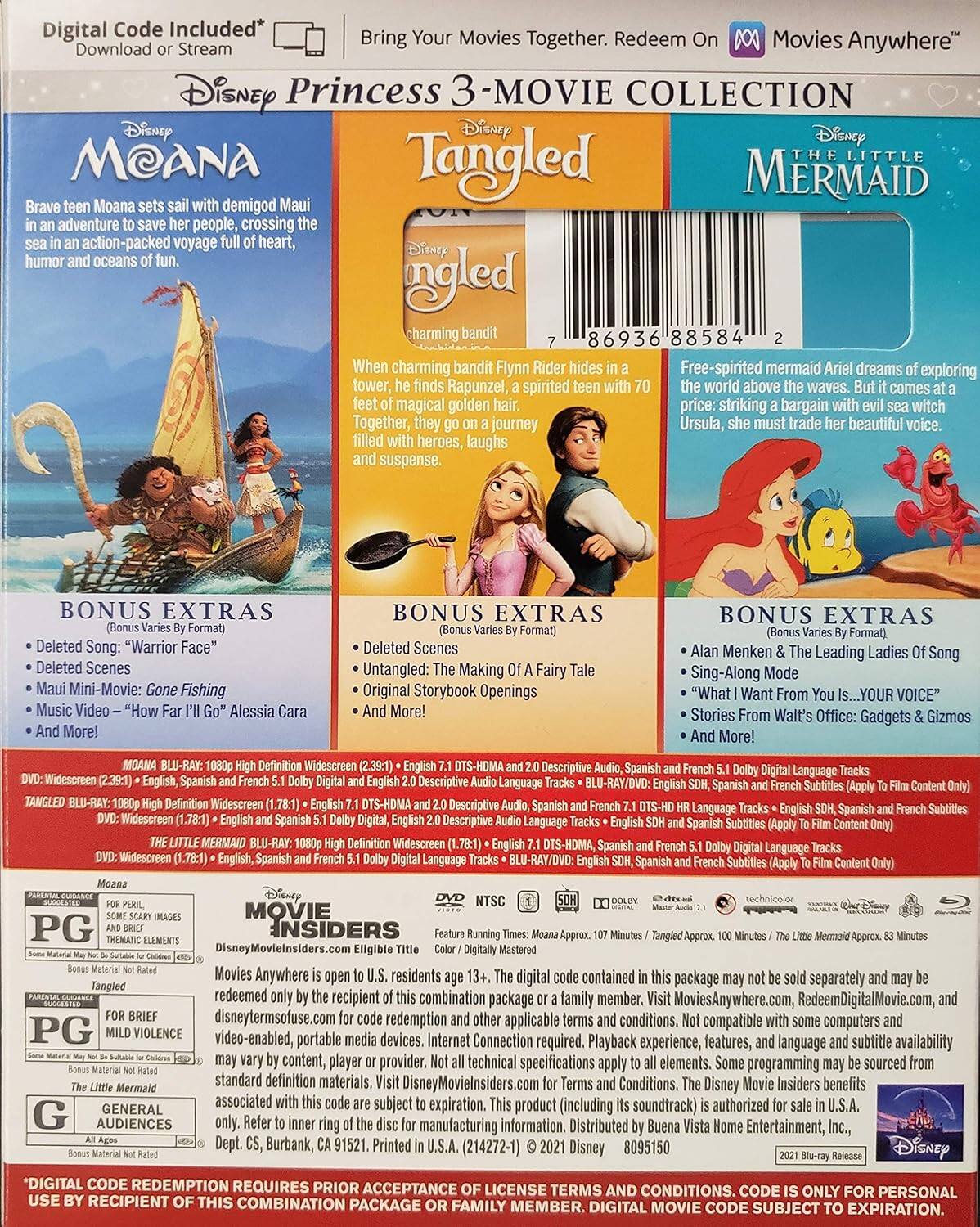 Alt View 1. Disney Pricess 3-Movie Collection (Blu-ray + DVD + Digital).