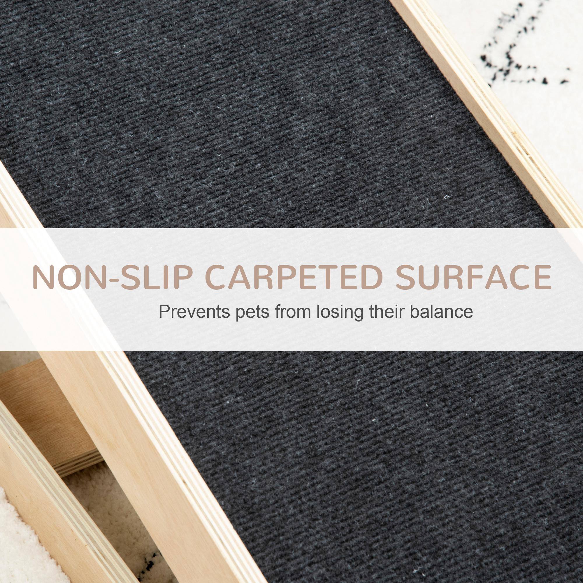 Alt View 2. Pawhut - Height Adjustable Pet Ramp with Non-Slip Carpet Surfaces, 4 Levels Folding Dog Cat Ramp for Bed, Sofa & Car - Natural Wood.