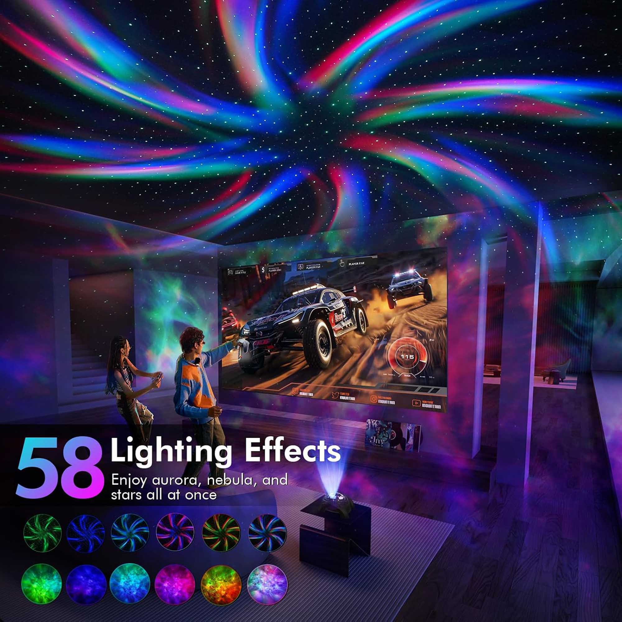 58 Lighting Effects  
Enjoy aurora, nebula, and stars all at once