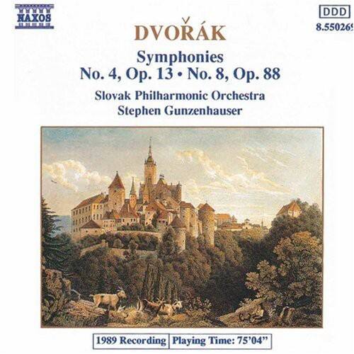 NAXOS  
DVORÁK  
Symphonies  
No. 4, Op. 13 • No. 8, Op. 88  
Slovak Philharmonic Orchestra  
Stephen Gunzenhauser  
DDD  
8.55026  
1989 Recording  
Playing Time: 75'04"