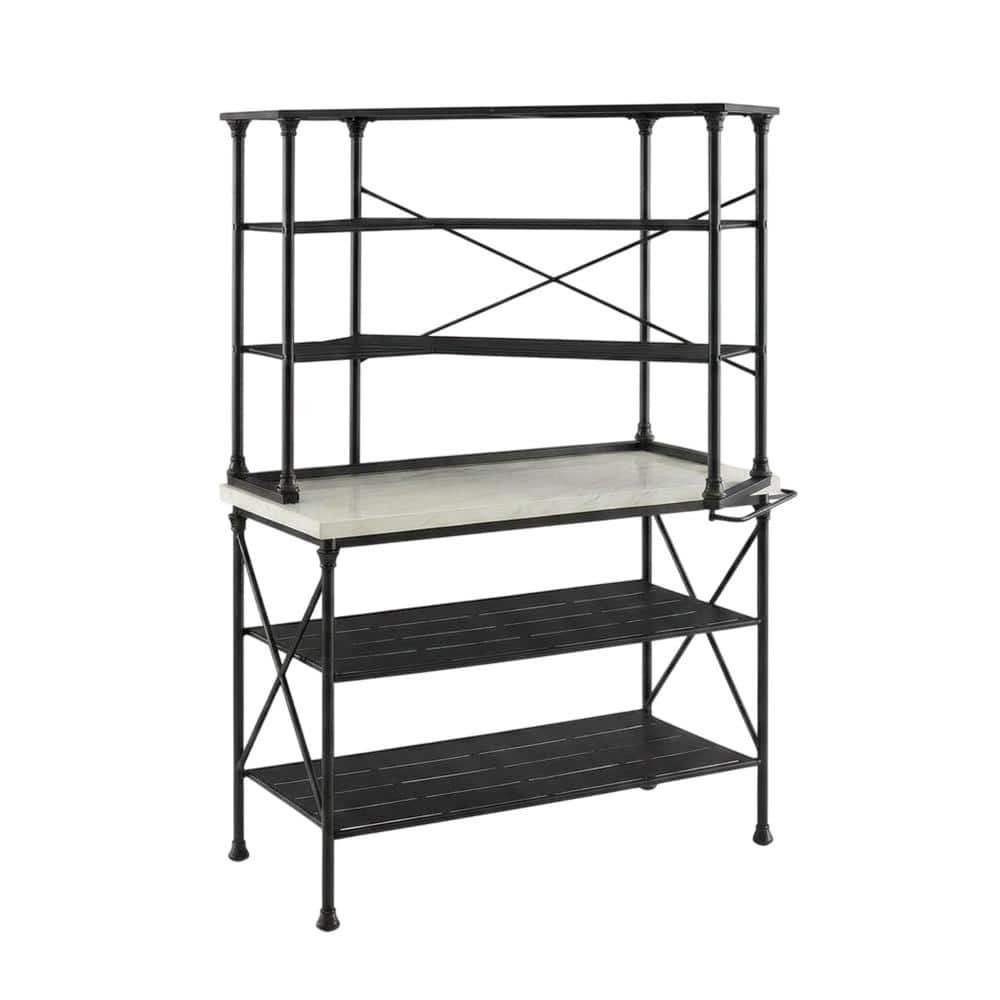 FurniFact - Matte Black Kitchen Island and Hutch Set with Anti-Tip Safety Features - White Marble price history on PriceWatchPro