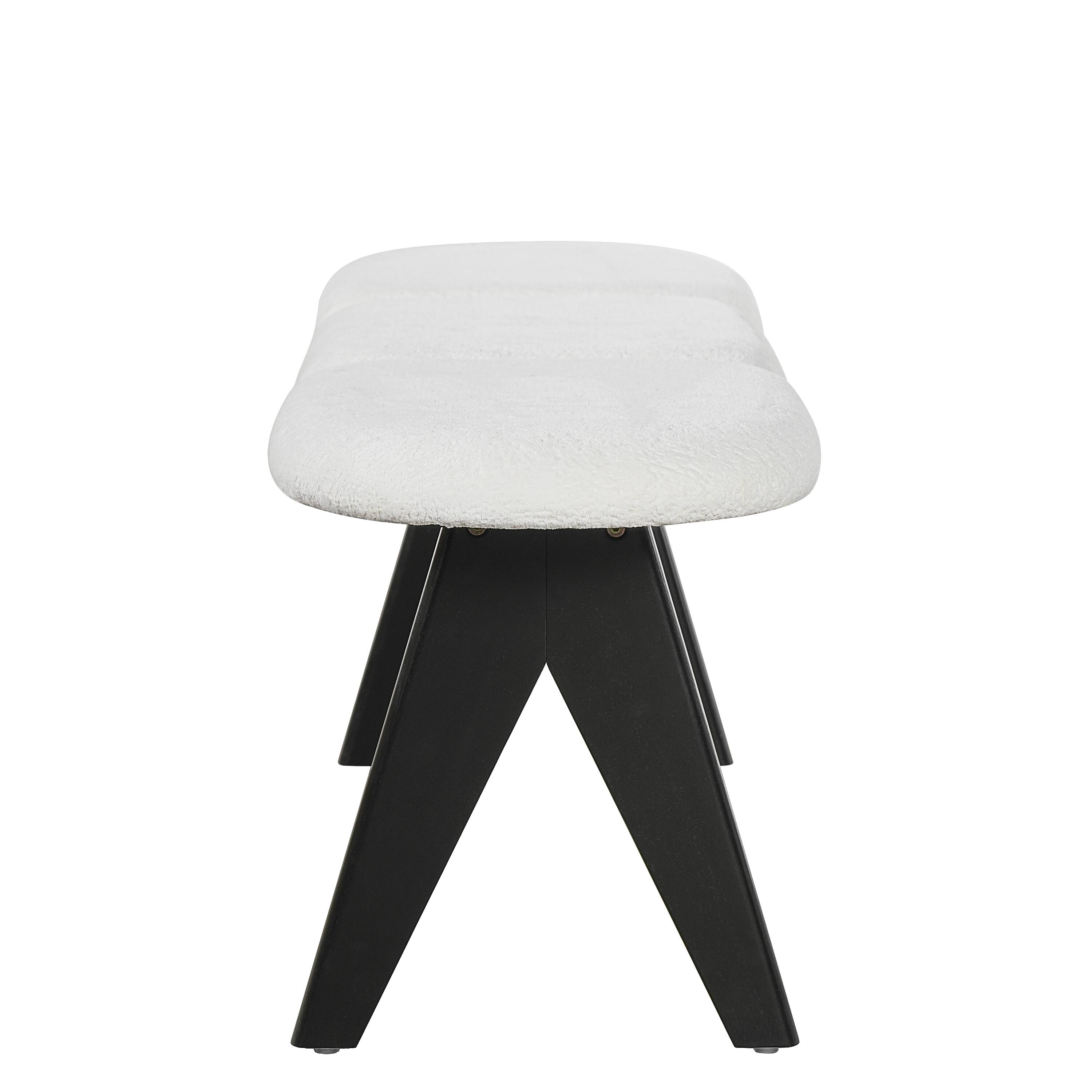 Alt View 3. Ropilly - Ropilly 53 Inch Upholstered Entryway Bench White Fabric Bedroom Bench with Black Wood Legs - White.