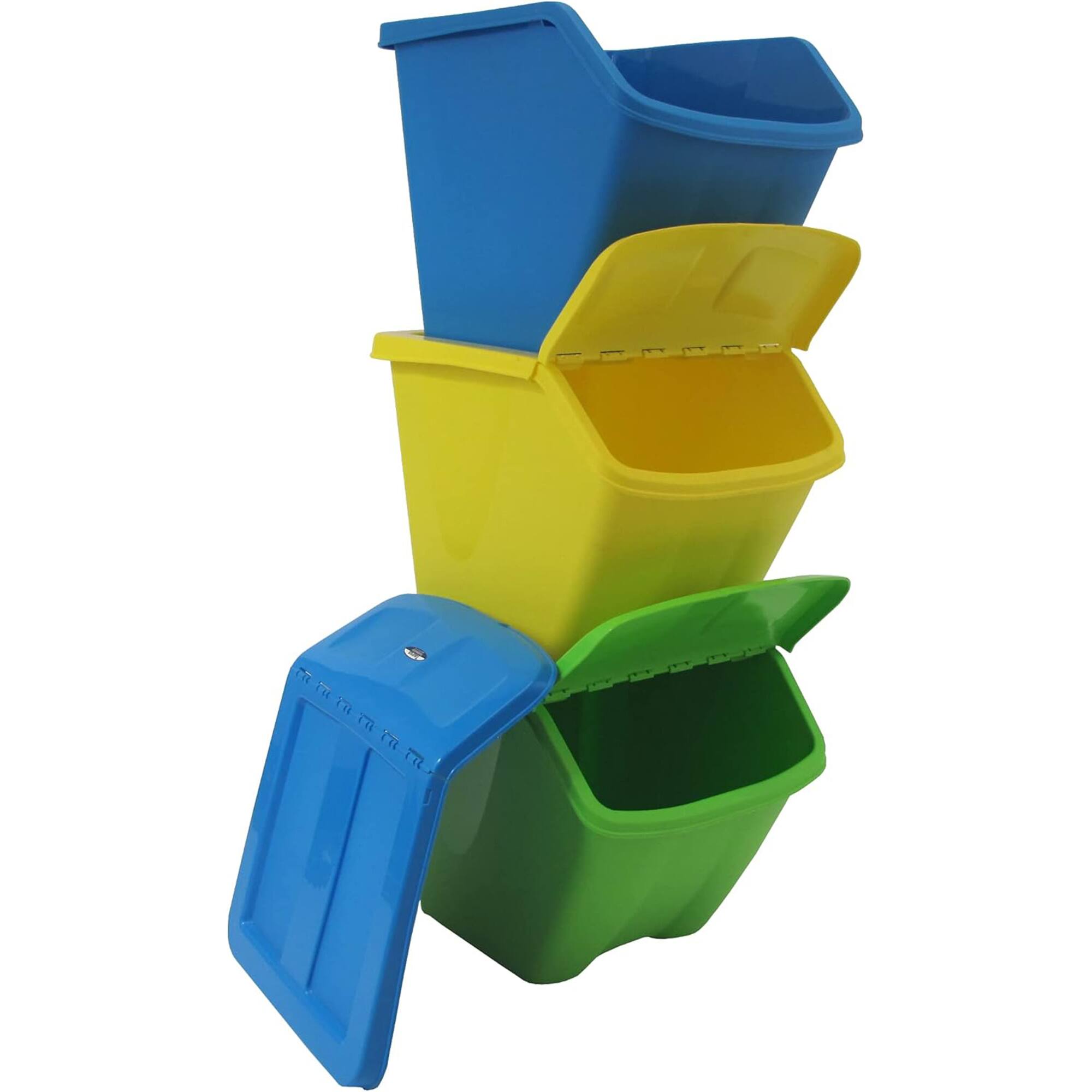 Alt View 7. Redmon - Redmon 10-Gal Stackable Shutter Bins, 3-Piece Recycling Storage Set, Multi-Color - Multicolor.