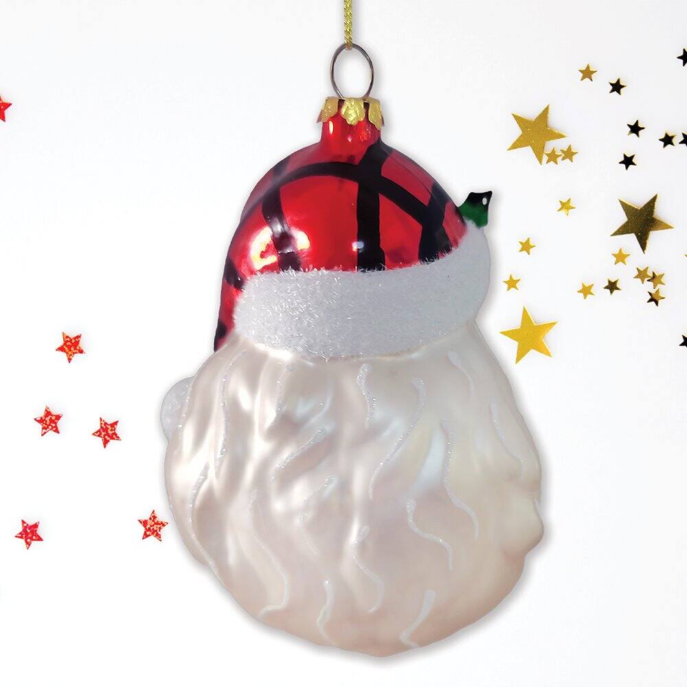 Back. OrnamentallyYou - Cheerful Santa Head Sparkling Glass Christmas Ornament - Multi-colored.