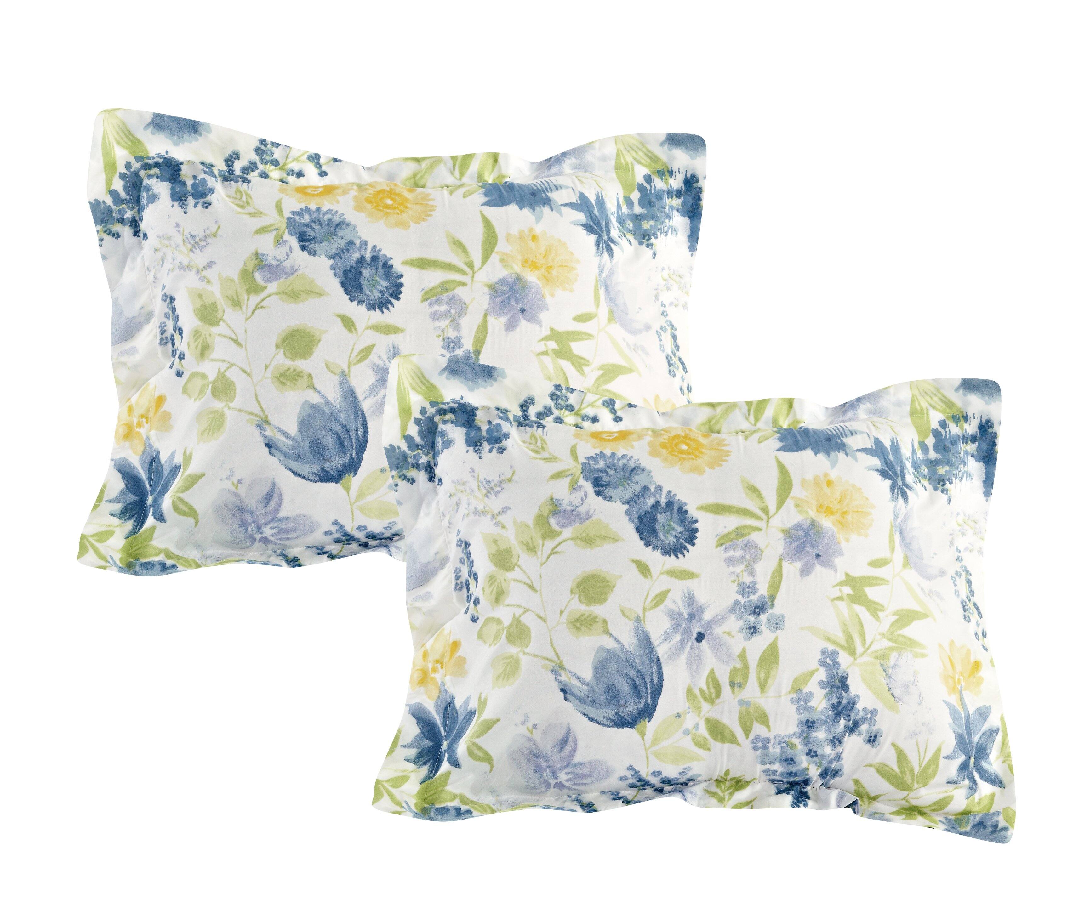 Left. Bibb Home - Bibb Home 8 Piece Comforter Set with Decorative Pillows - Green Blue Floral.