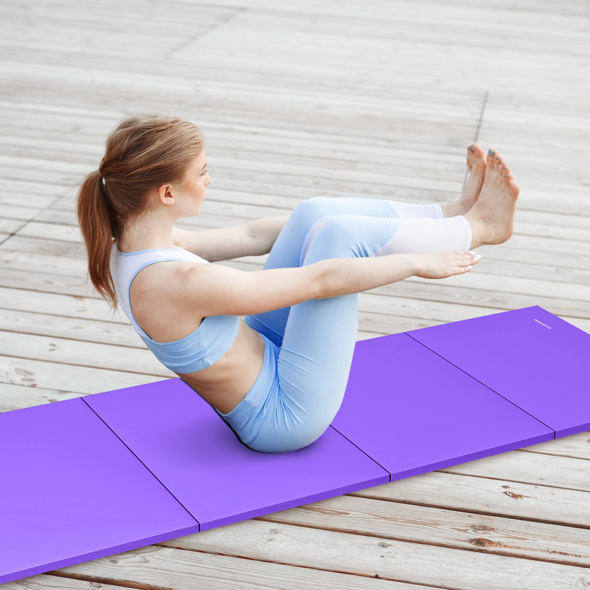 Alt View 5. BalanceFrom Fitness - BalanceFrom 4' x 8' x 2" All Purpose Folding Fitness Gymnastics Gym Mat, Purple - Purple.