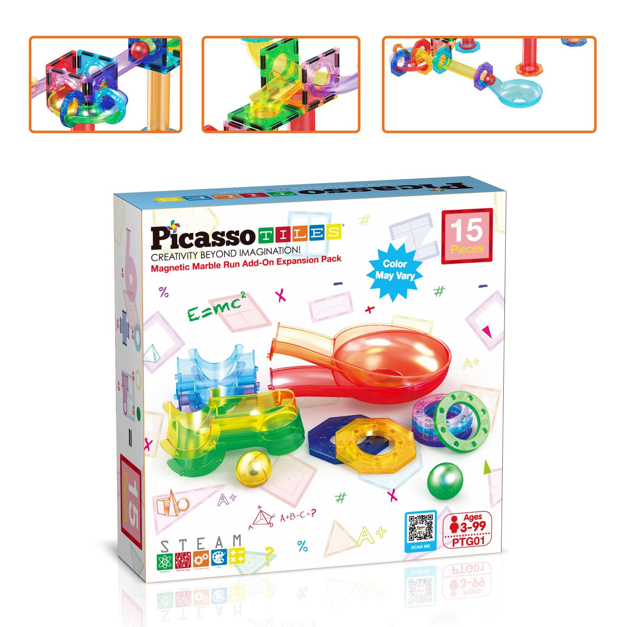 Ficasso # Picasso T I L E S 15 BEYOND IMAGINATION! Pieces CREATIVITY Expansion Pack Marble Run Add-On Color Magnetic May Vary % 2O X # E=mc A+ A  5 A+B-C-? STEAM S T E A M % S % STEAM Z E V A + SAN - -T - Ages 3-99 ............... PTG01 PTG01 ............ 3-99 Ages
