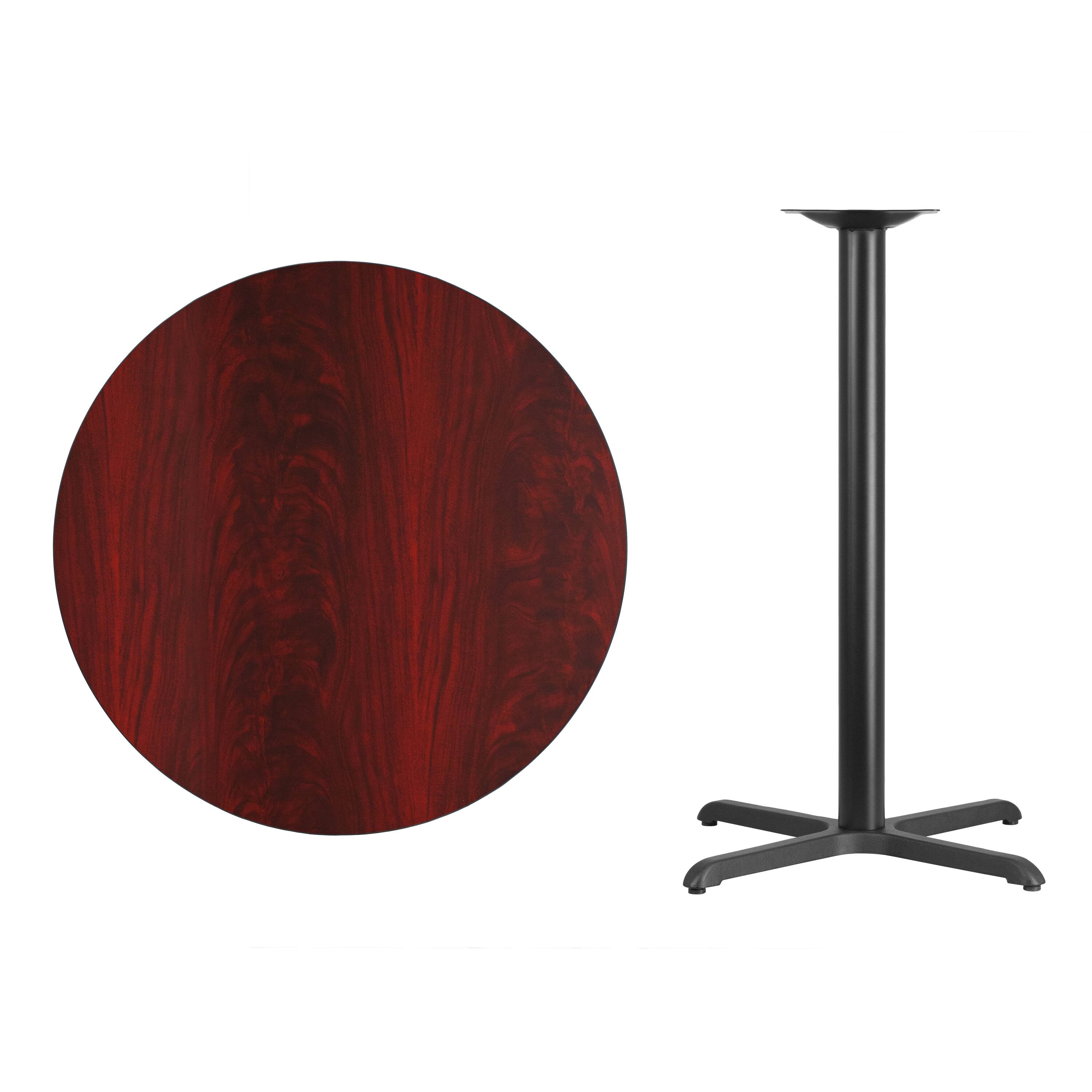 Alt View 3. Emma + Oliver - 36" Round Laminate Table Top with 30"x30" Bar Height Table Base - Mahogany.