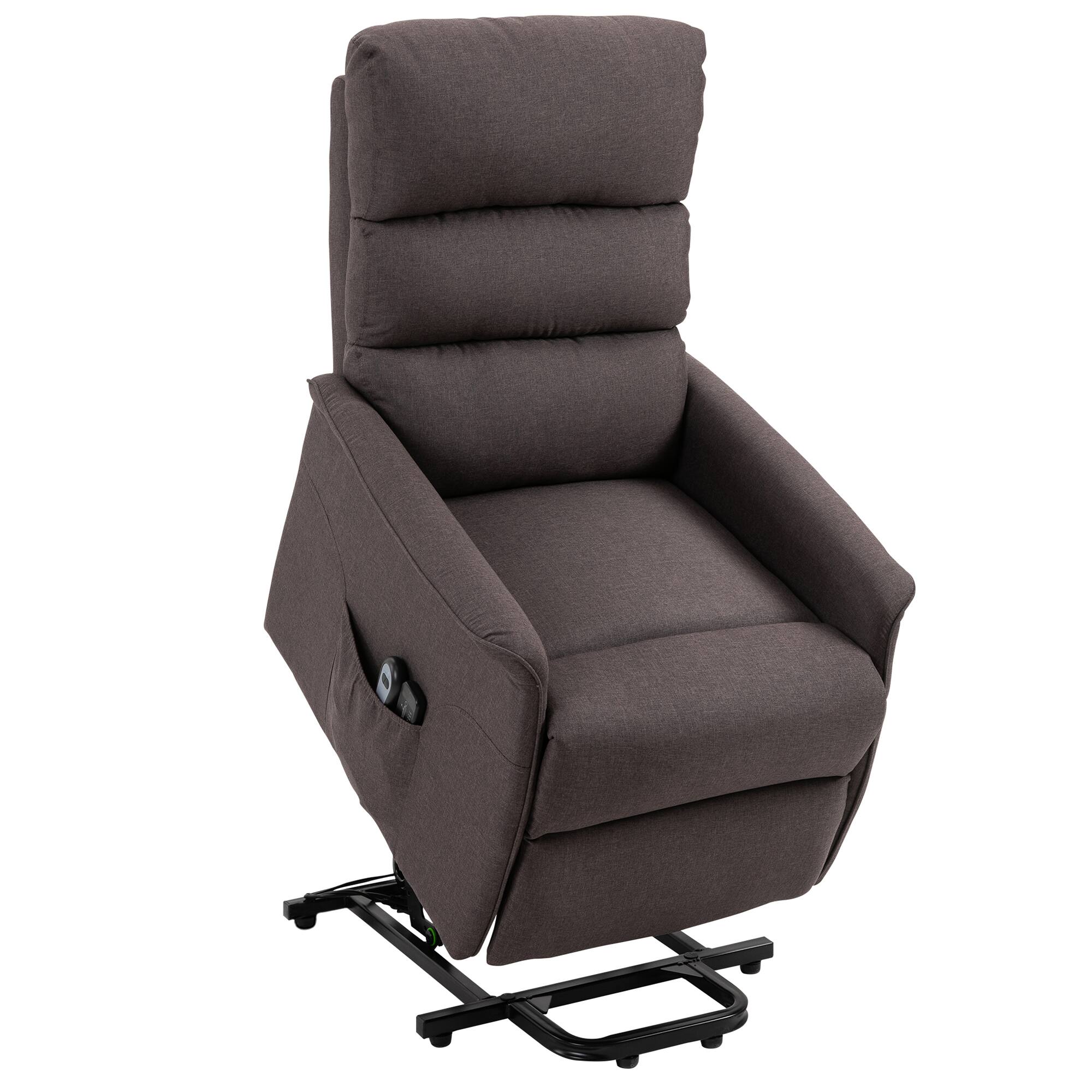 Front. Homcom - Power Lift Recliner Brown: Fabric Easy Assembly w/Remote & Side Pockets, Elderly Living Room Chair - Brown.