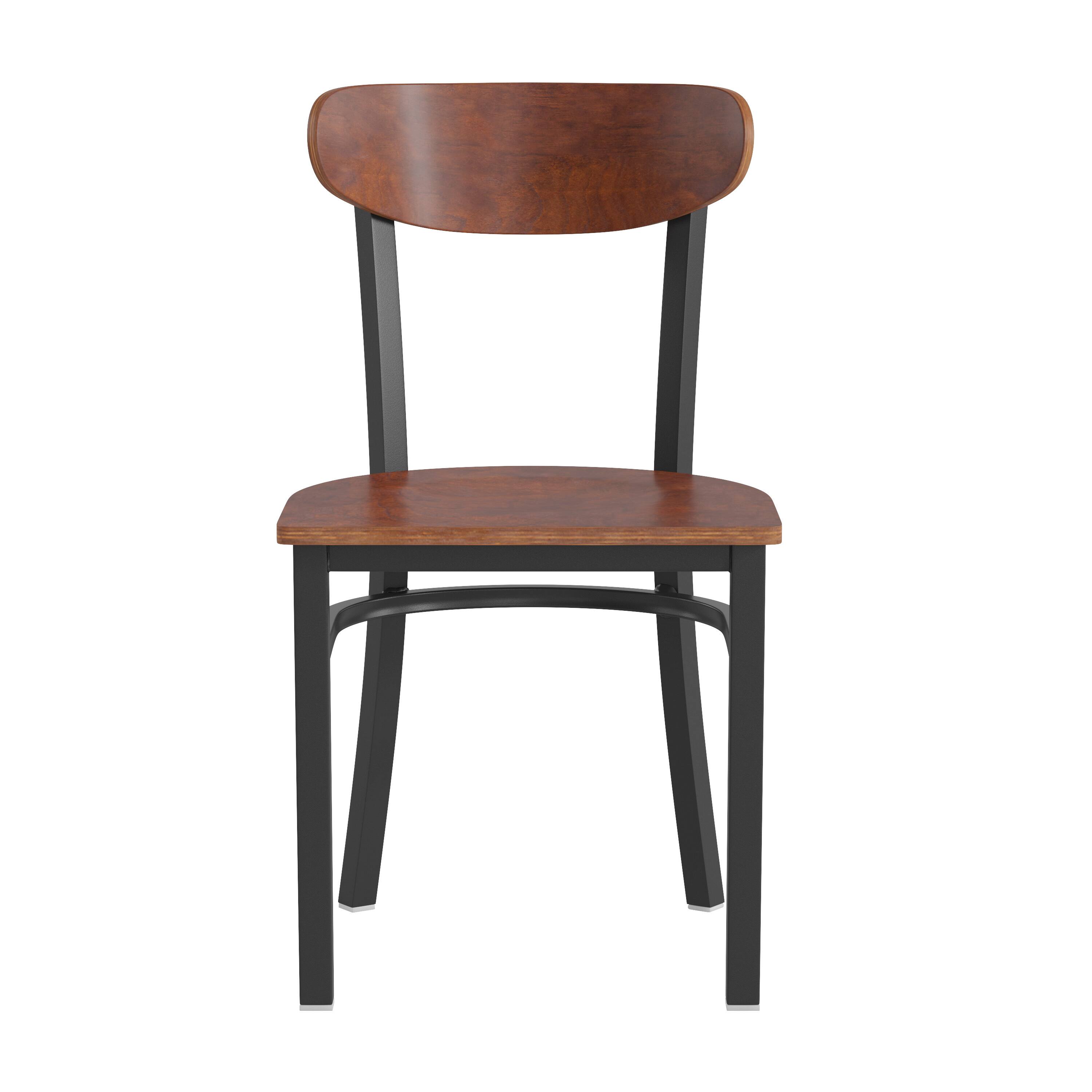 Alt View 10. Emma + Oliver - Yara Industrial Dining Chair with Rolled Steel Frame and Solid Wood Seat - 500 lbs. Static Weight Capacity - Walnut.
