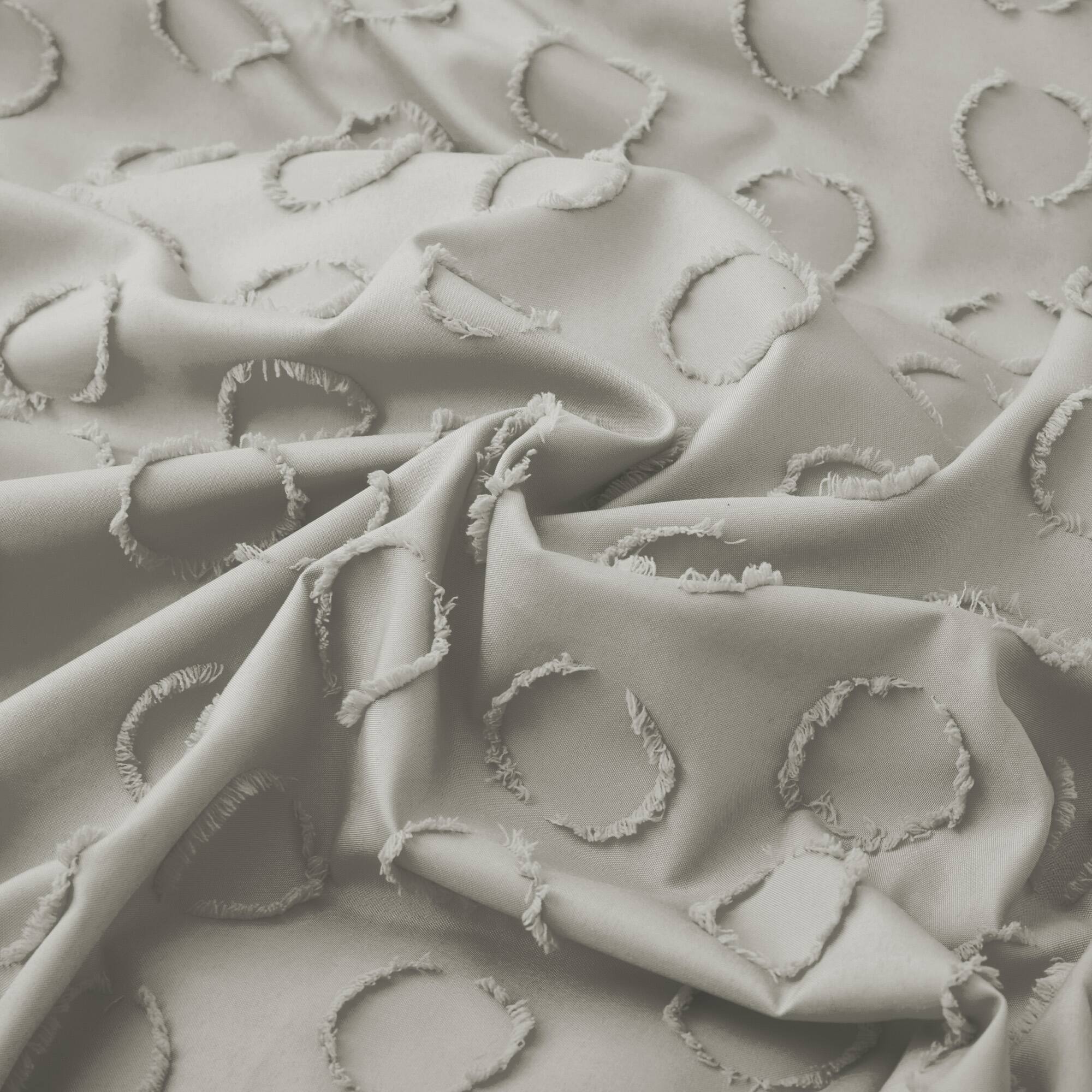 Left. Peace Nest - Peace Nest Tufted Clipped Jacquard Geometric Duvet Cover & Pillowcase Set - Circle Light Gray.