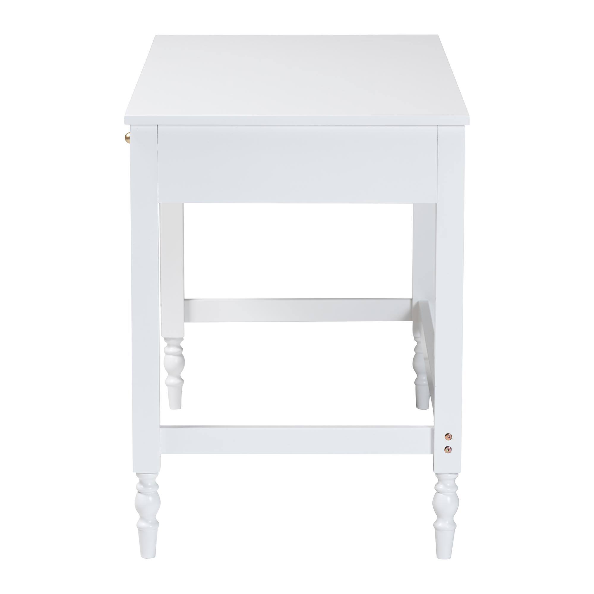 Back. Baxton Studio - Baxton Studio Roni Writing Desk with Drawers - Modern Cottage Style Desk with Scalloped Detailing, White - White.