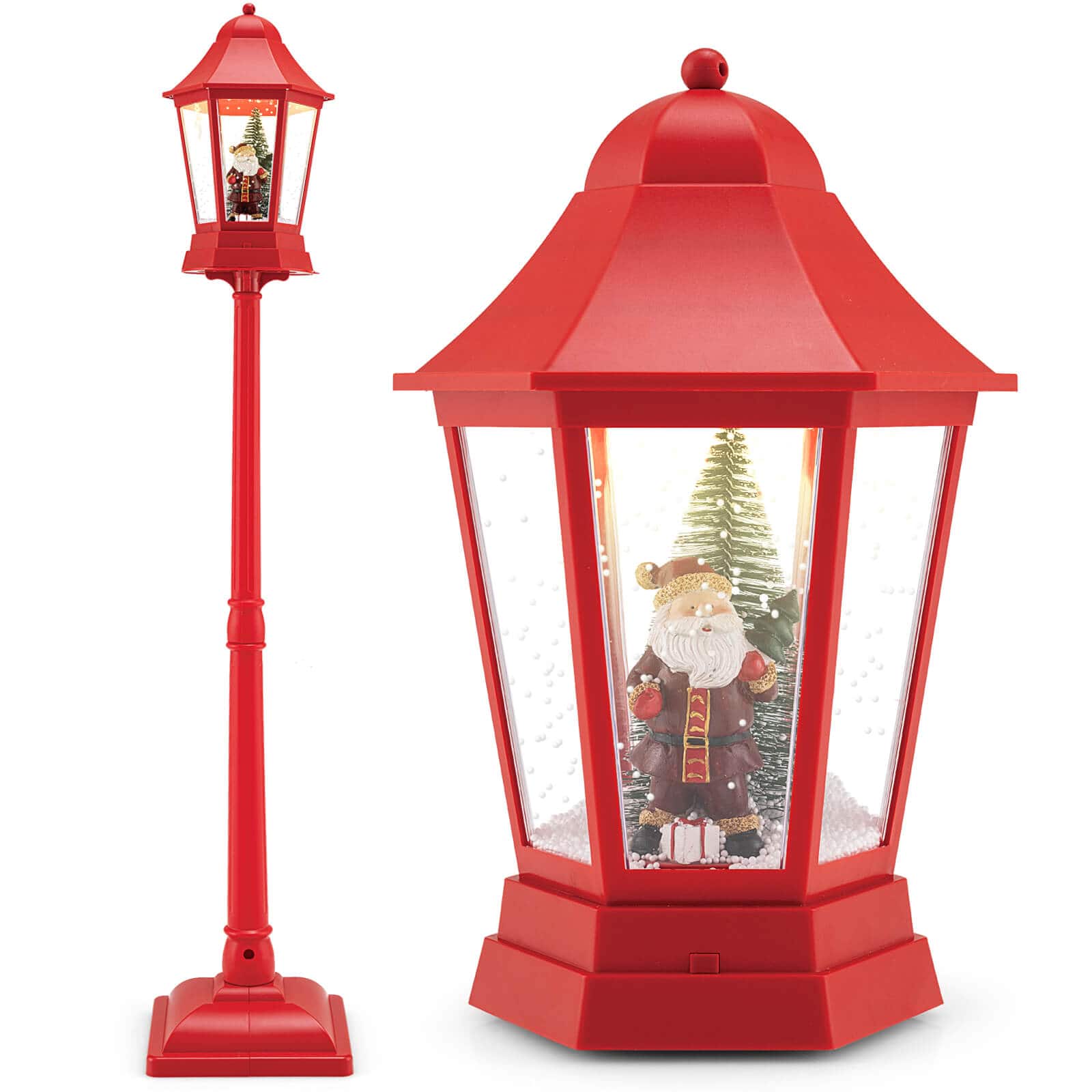 Costway - 5.3 Ft Musical Christmas Street Lamp with 8 Tunes, 60 LED Lights, Mute Mode Advent Calendar - Red