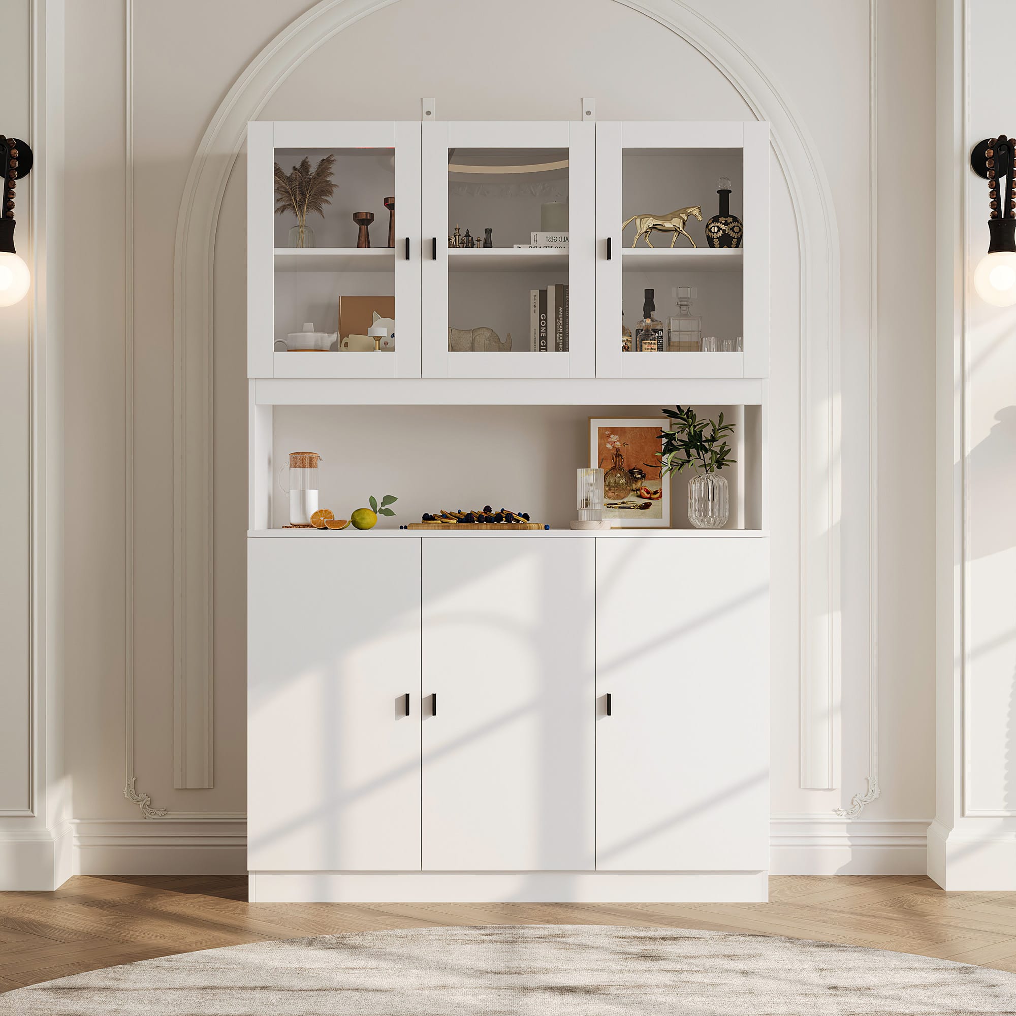 FUFU & GAGA - Large Multi-Purpose Storage Cabinet with Glass Doors and Adjustable Shelves for Living Room Dining Room Office - White