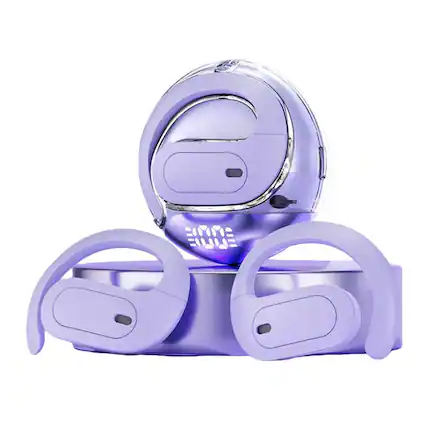 Front. SKRAN - Ear-Hook Wireless Bluetooth Headphones - Air Bone Conduction Earbuds,Waterproof, Long Battery Life,for Sports, Travel - Purple.
