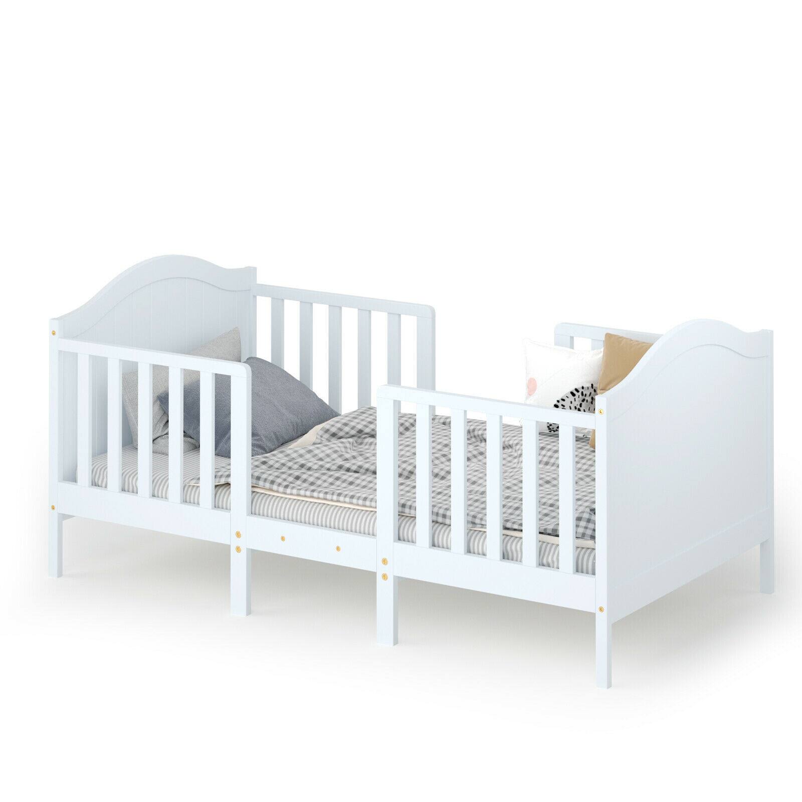 Alt View 2. Gymax - Gymax 2-in-1 Convertible Toddler Bed Kids Wooden Bedroom Furniture w/ Guardrails White - White.