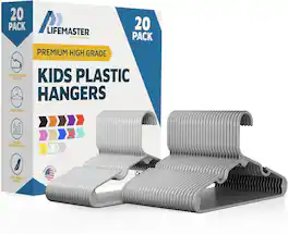 Lifemaster - Kids Clothes Hangers – 20-Pack, 11.6" Plastic Hangers with Shoulder Notch, Space-Saving, Holds 5 lbs - Gray