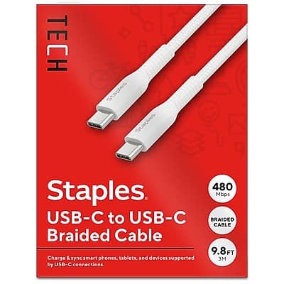 Staples TECH - USB-C to USB-C Charging Cable, 9.8 ft., White (ST62336) - White price history on PriceWatchPro