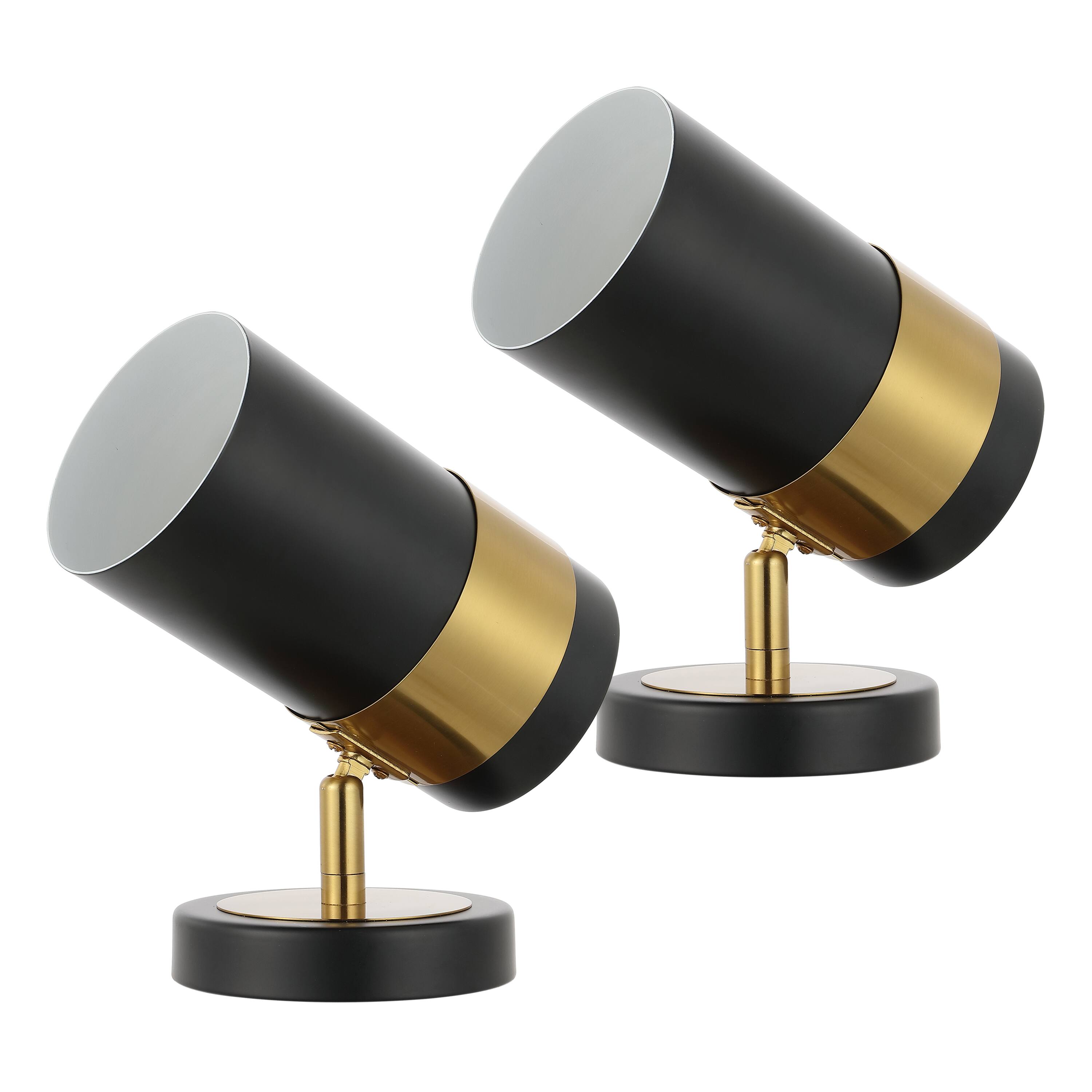 Alt View 6. Jonathan Y - Astra 9.25" Modern Industrial Adjustable Metal LED Floor Uplight Spotlight, Black/Brass Gold (Set of 2) - Black/Brass Gold.