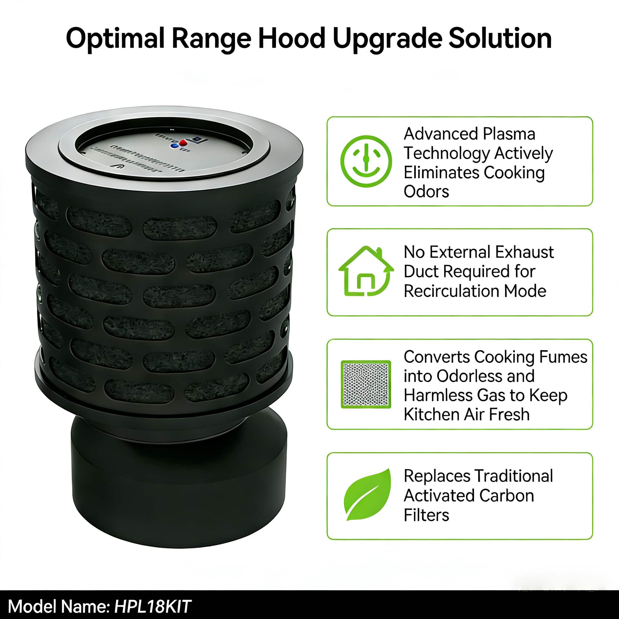 Brano - Universal 6-Inch Plasma Range Hood Filter Ultimate Air Purification Upgrade, Fits All Standard Kitchen Hoods - Black