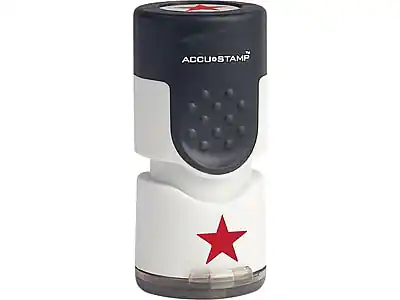 Front. Accu-Stamp - Accu-Stamp Star Round Pre-inked Stamp, Red Ink, 5/8" (030726) - Black/White.