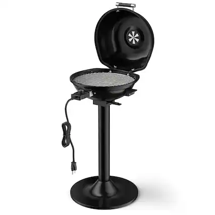 Front. SKONYON - Electric BBQ Grill with Adjustable Temperature Control Nonstick Grill Rack and 1600W Power - Black.