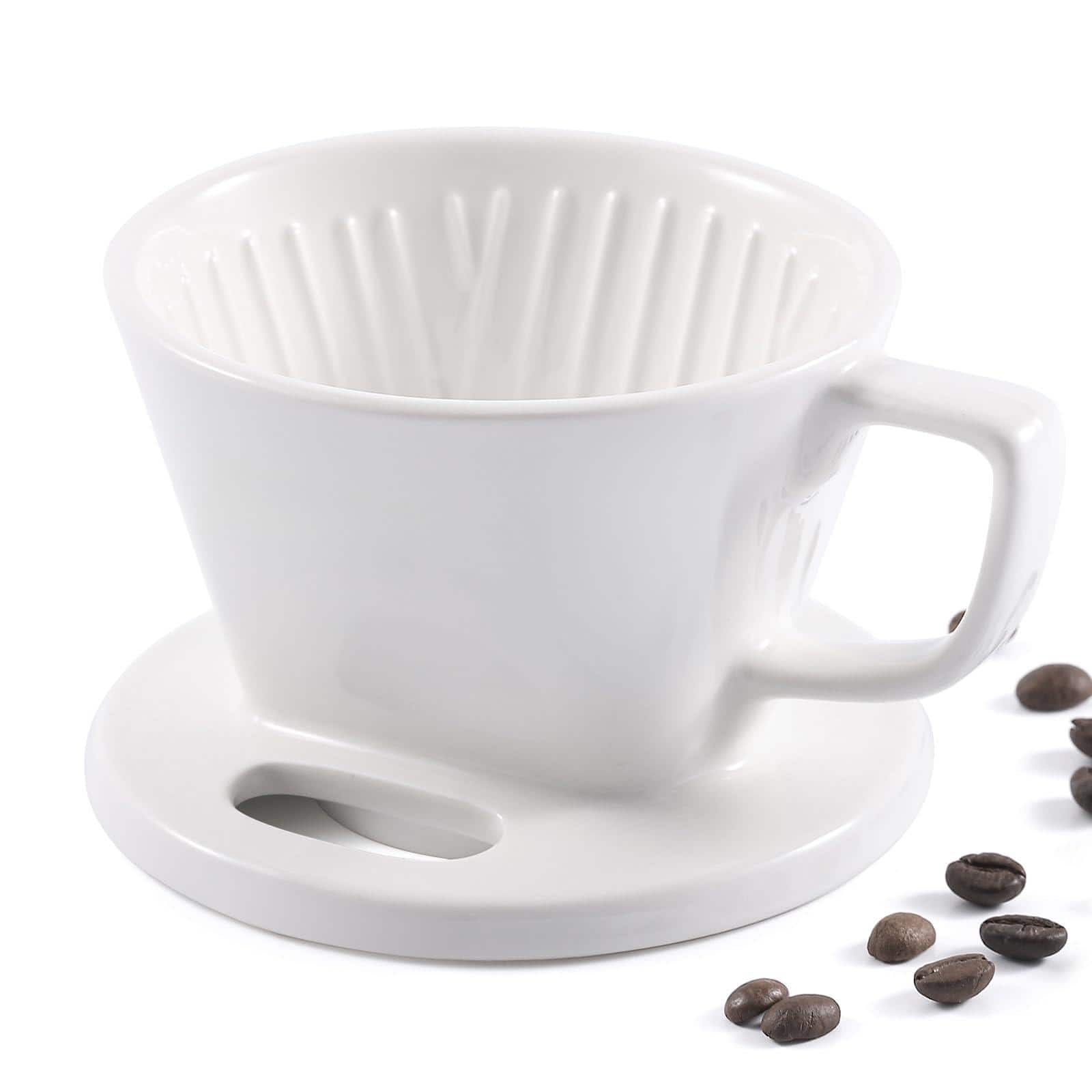 Dapper Styles - Pour Over Coffee Maker Non-electric Dripper Manual Brew Single Cups Porcelain Slow Brewing Accessories For - White with Open Base Design