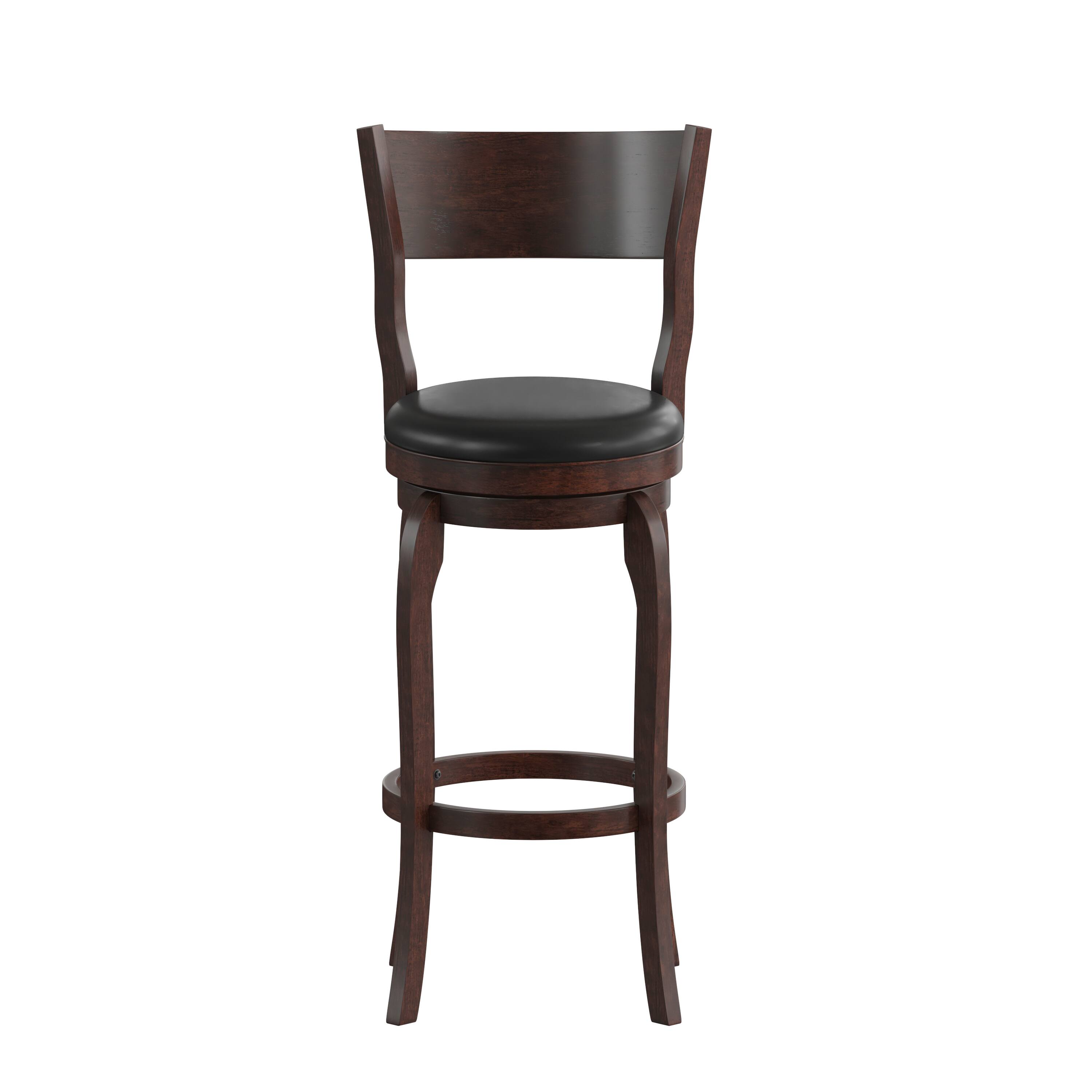 Alt View 9. Emma + Oliver - Cale Classic Pub Style Swivel Wooden Barstool with Padded Faux Leather Seat - Black Vinyl/Espresso Frame.