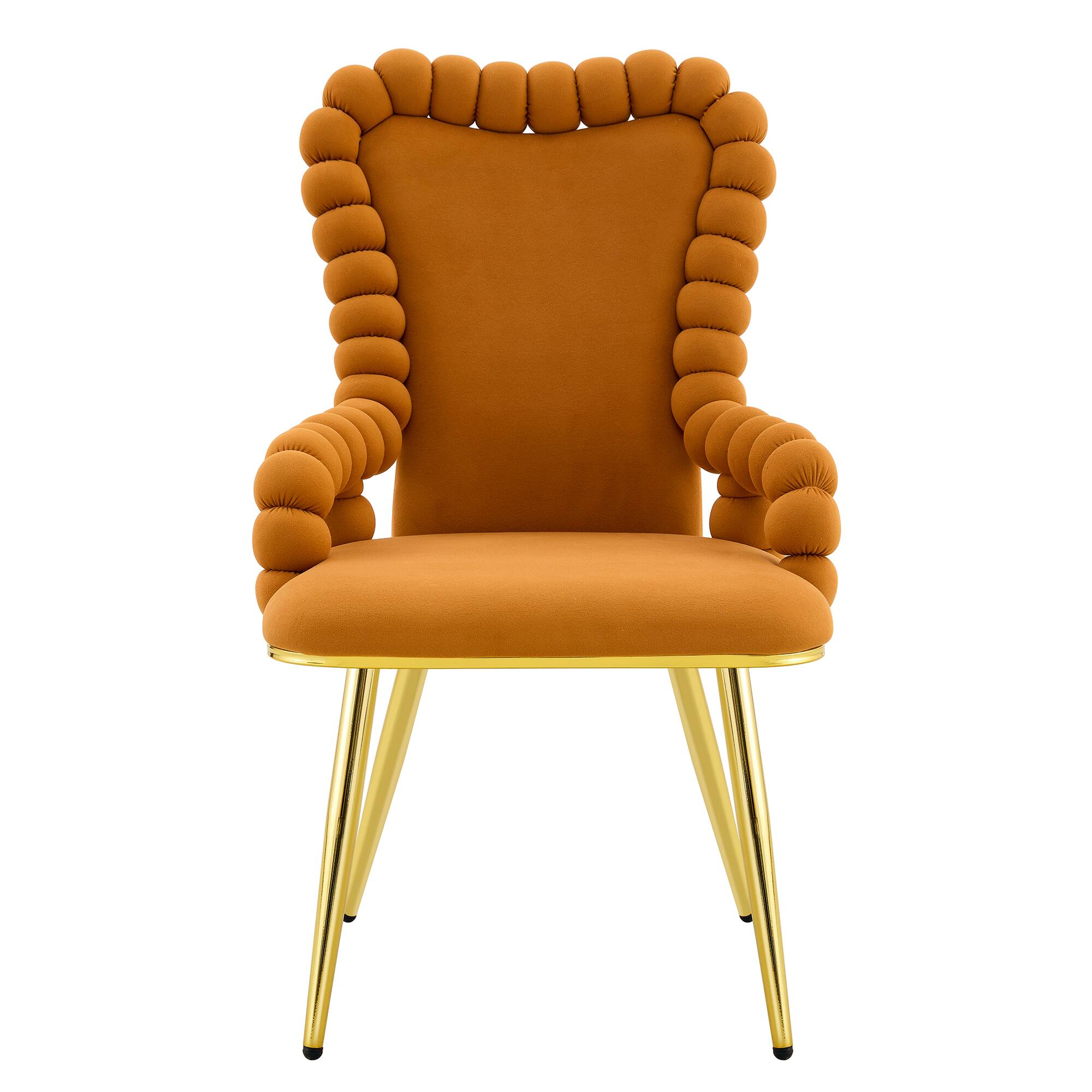 Alt View 9. Loheer - Loheer Velvet Dining Chairs Set of 2 Orange Bubble Back Accent Chairs for Dining Room Kitchen, Gold Legs, 1.8 ft - Gold,Orange.