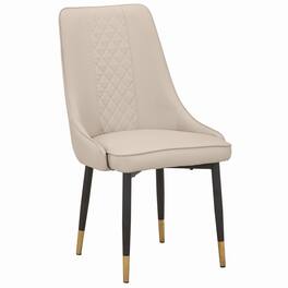 LeisureMod - Allure Diamond-Tufted PU Leather Dining Chair, Black Steel Legs with Gold Accents, Padded Accent Chair - Light Taupe