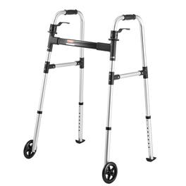 VEVOR - Folding Walker, 2-Button Foldable Walker with 5" Wheels & 8-Level Adjustable Height, 350LBS Loading Lightweight Aluminum - Black,White