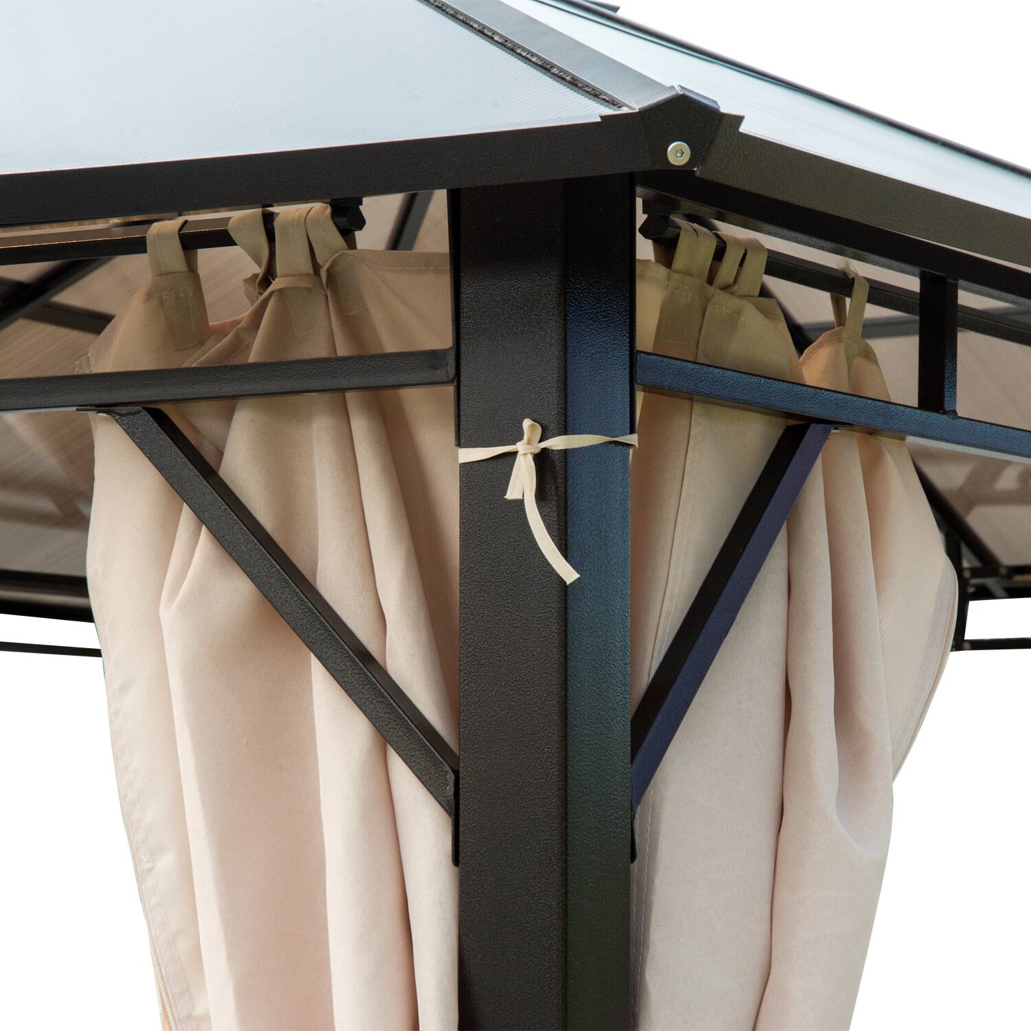 Alt View 7. Outsunny - 10' x 12' Hardtop Gazebo Canopy with Polycarbonate Roof, Aluminum Frame, Permanent Pavilion Outdoor Gazebo - Dark Brown & Beige.