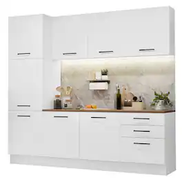 Madesa - Hazel Kitchen Set 94"L Pantry Storage 3 Drawers 2 Wall Cupboard 2 Base Cabinet - White